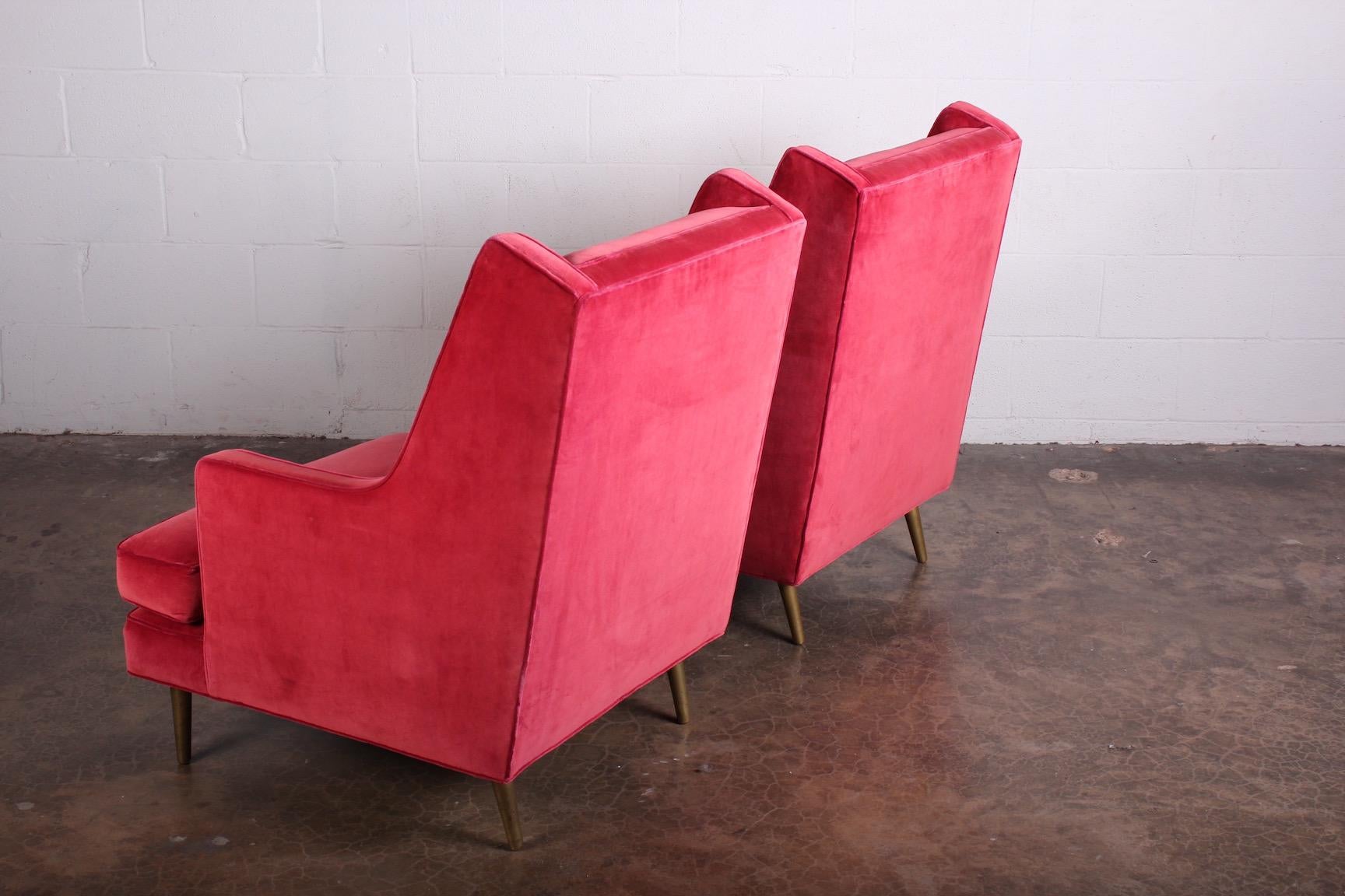 Mid-20th Century Pair of Lounge Chairs on Brass Legs by Edward Wormley for Dunbar