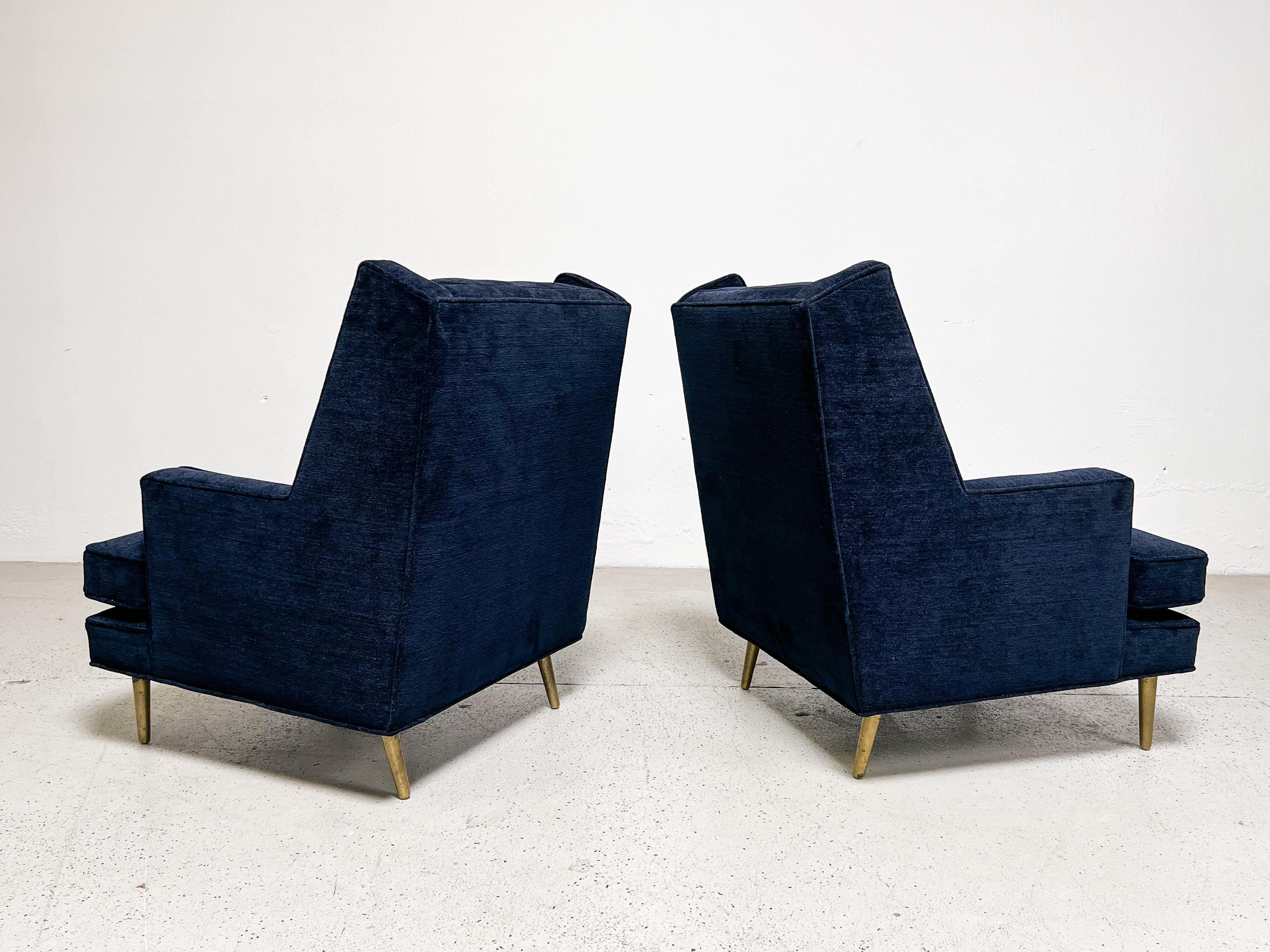 Pair of Lounge Chairs on Brass Legs by Edward Wormley for Dunbar For Sale 3