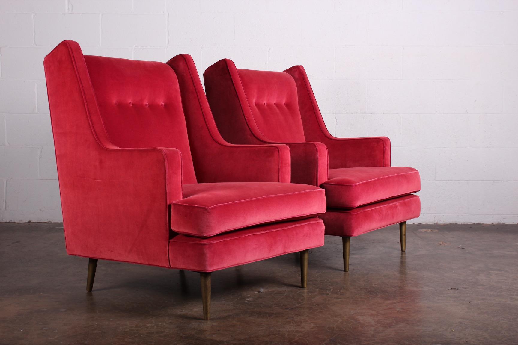 Pair of Lounge Chairs on Brass Legs by Edward Wormley for Dunbar 3