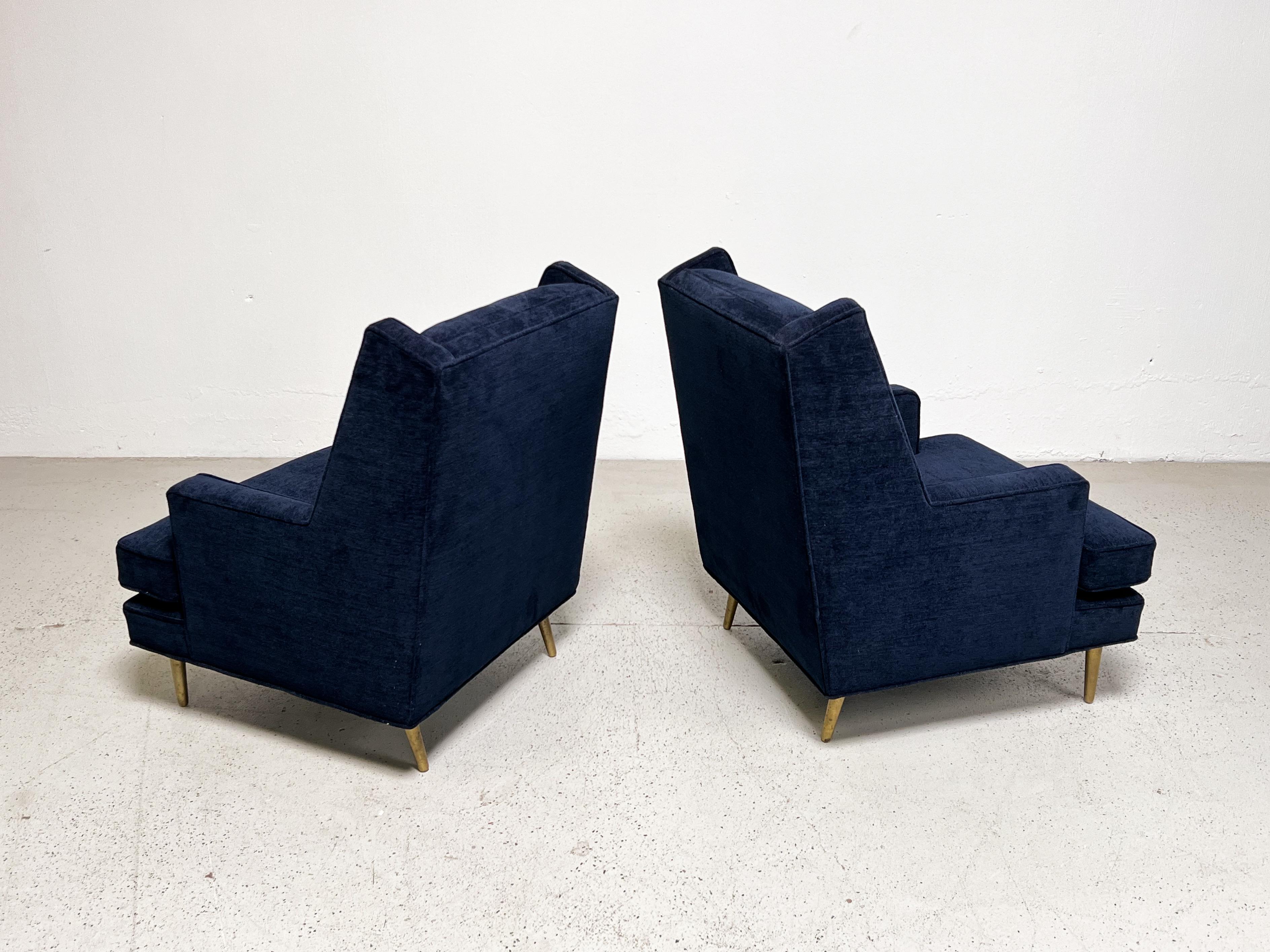 Pair of Lounge Chairs on Brass Legs by Edward Wormley for Dunbar For Sale 4