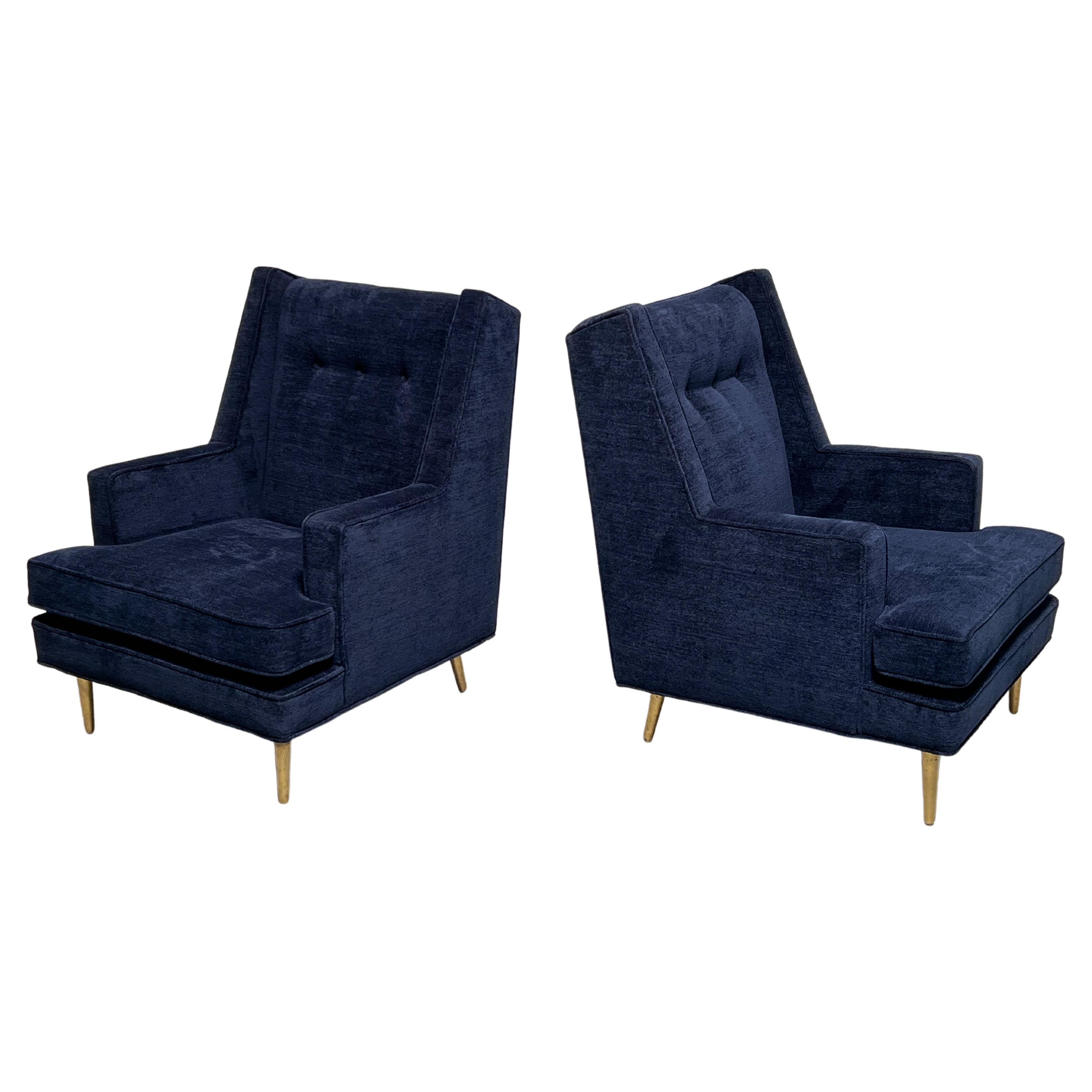 Pair of Lounge Chairs on Brass Legs by Edward Wormley for Dunbar For Sale