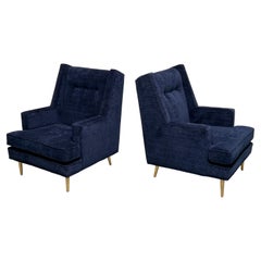 Pair of Lounge Chairs on Brass Legs by Edward Wormley for Dunbar