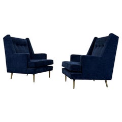 Pair of Lounge Chairs on Brass Legs by Edward Wormley for Dunbar