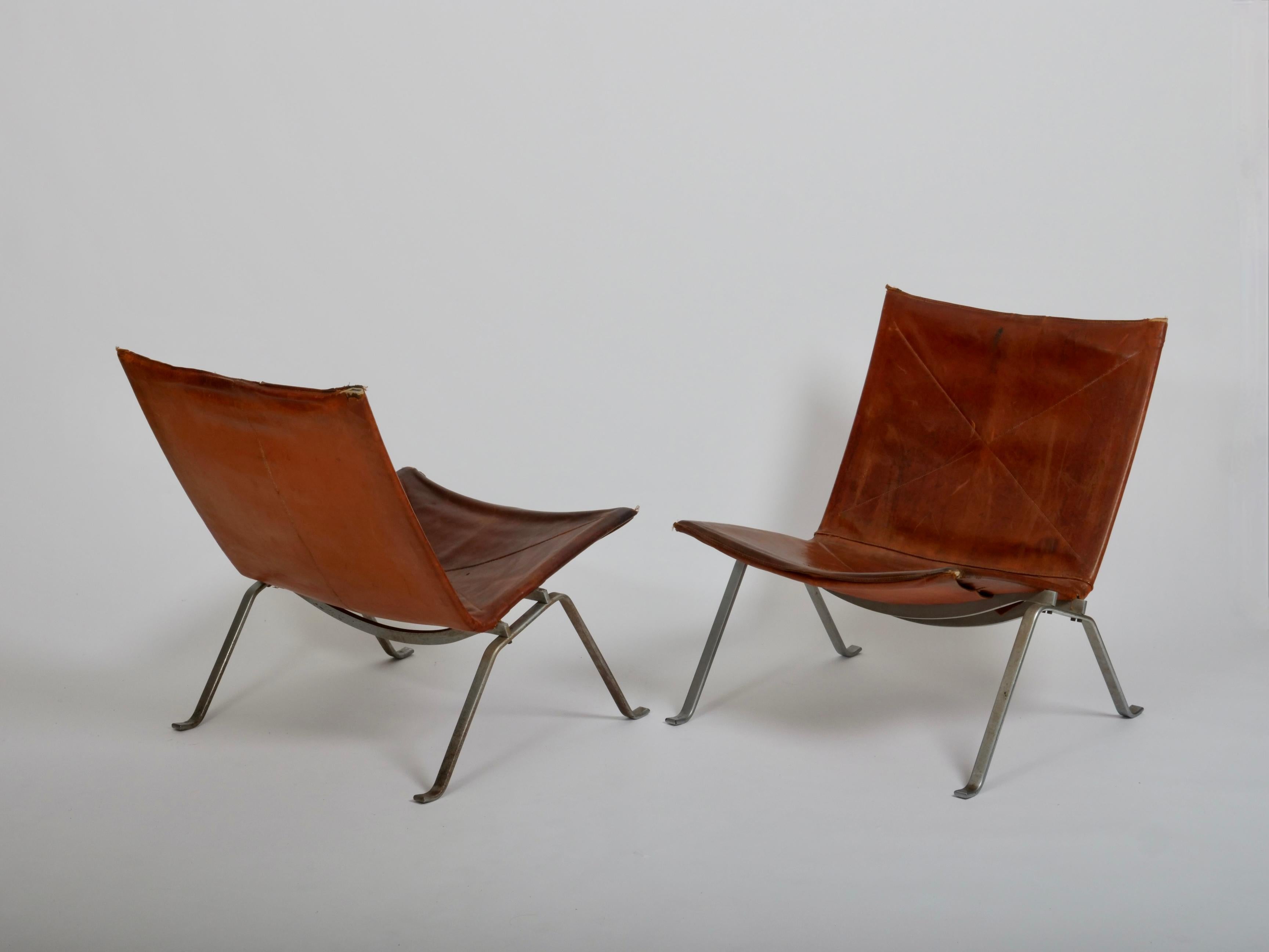 Mid-Century Modern Pair of Lounge Chairs PK22 by Poul Kjaerholm for E. Kold Christensen c1960 For Sale