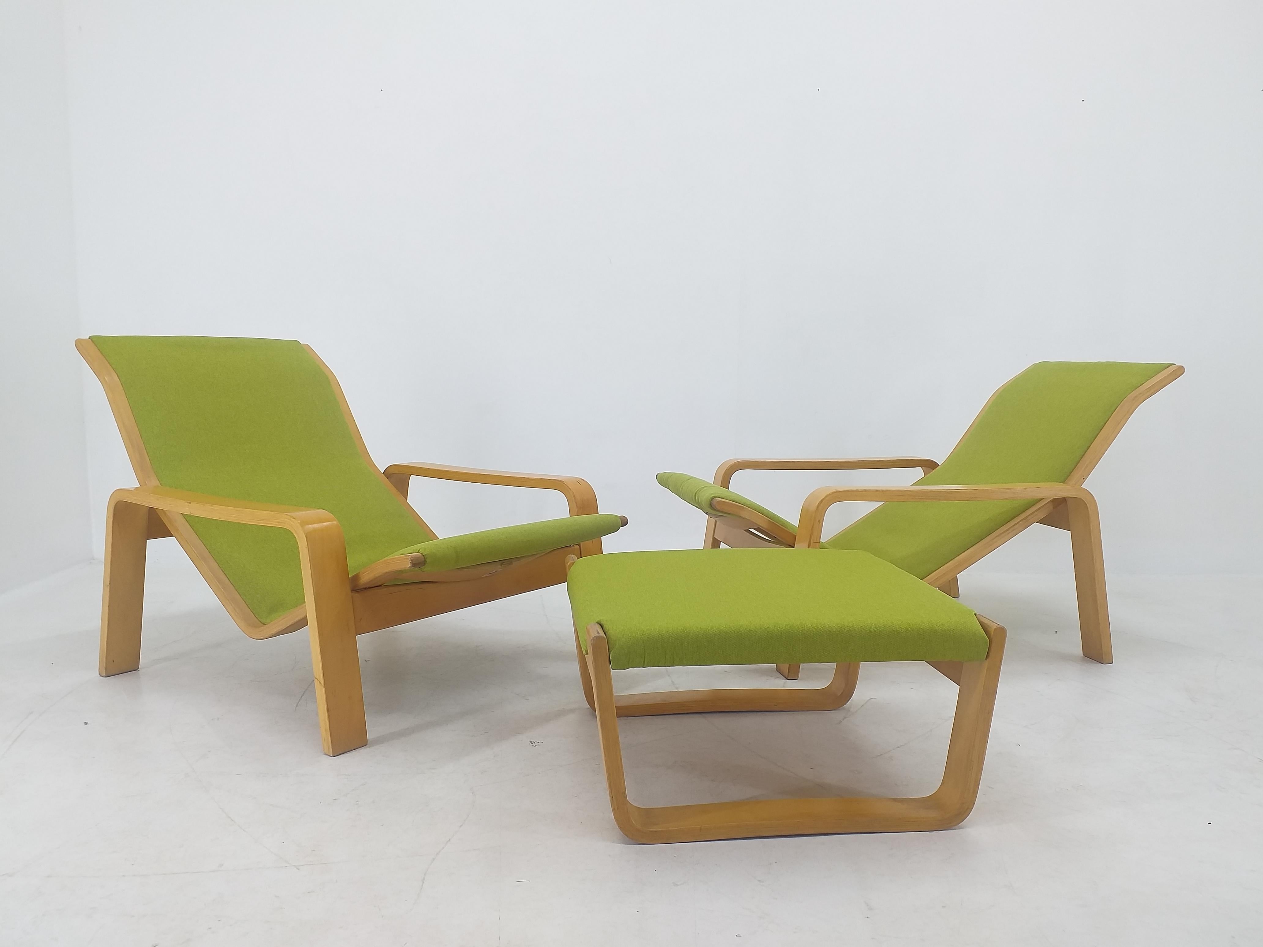 Mid-Century Modern Pair of Lounge Chairs Pulkka, Ilmari Lappalainen for ASKO, Finland, 1970s For Sale