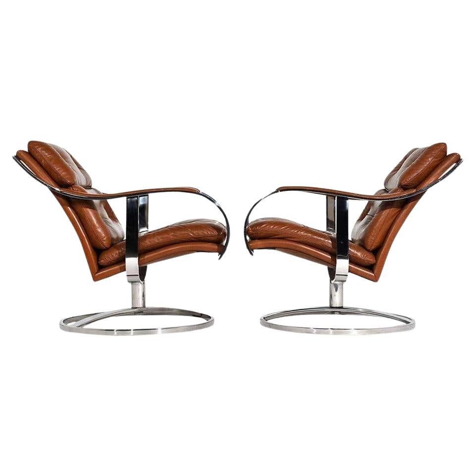 Pair of Lounge Chairs Series 455 by Gardner Leaver in Cognac Leather