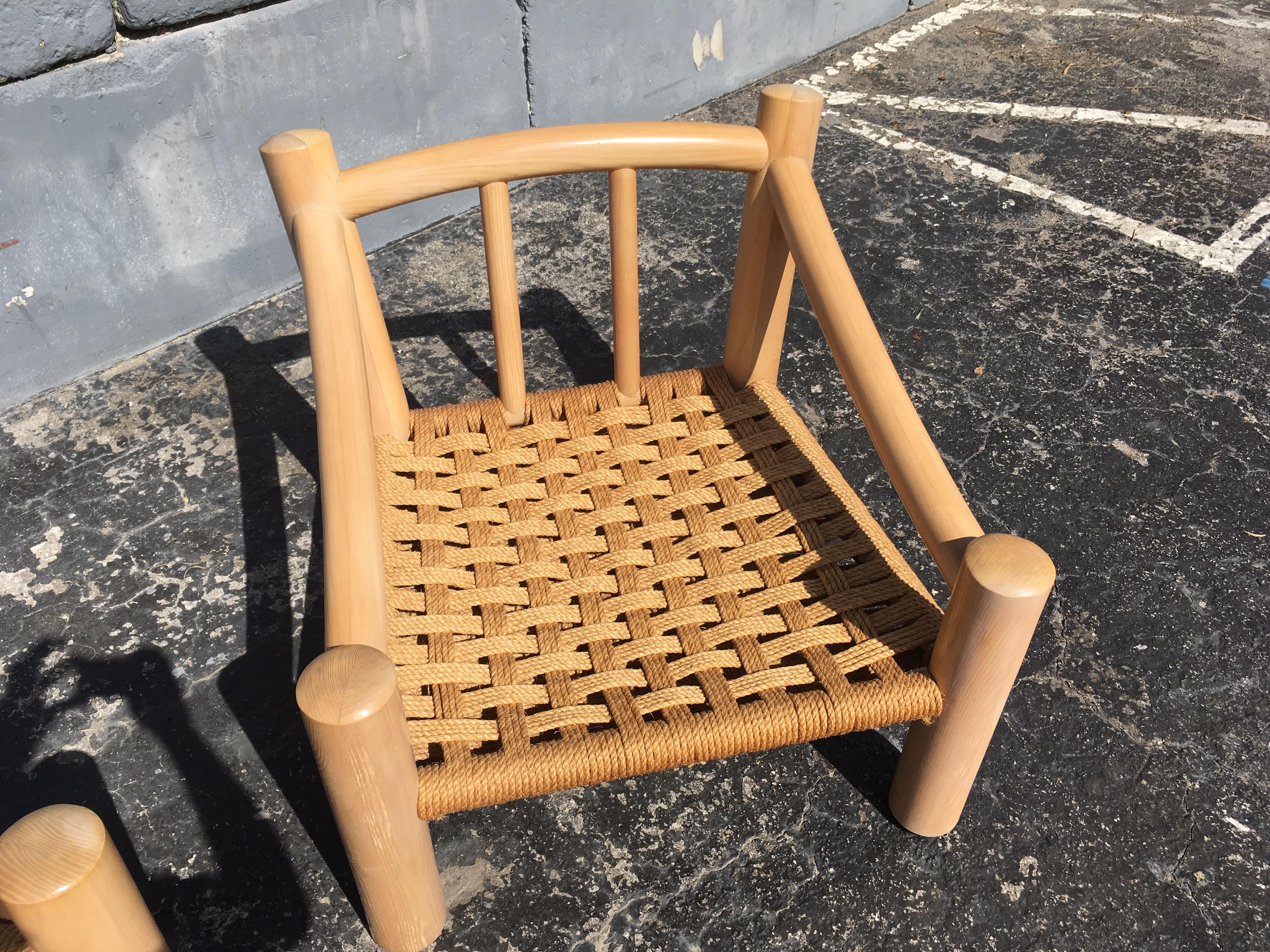 Pair of Lounge Chairs, Solid Wood with Rope, Down Filled Cushions 8