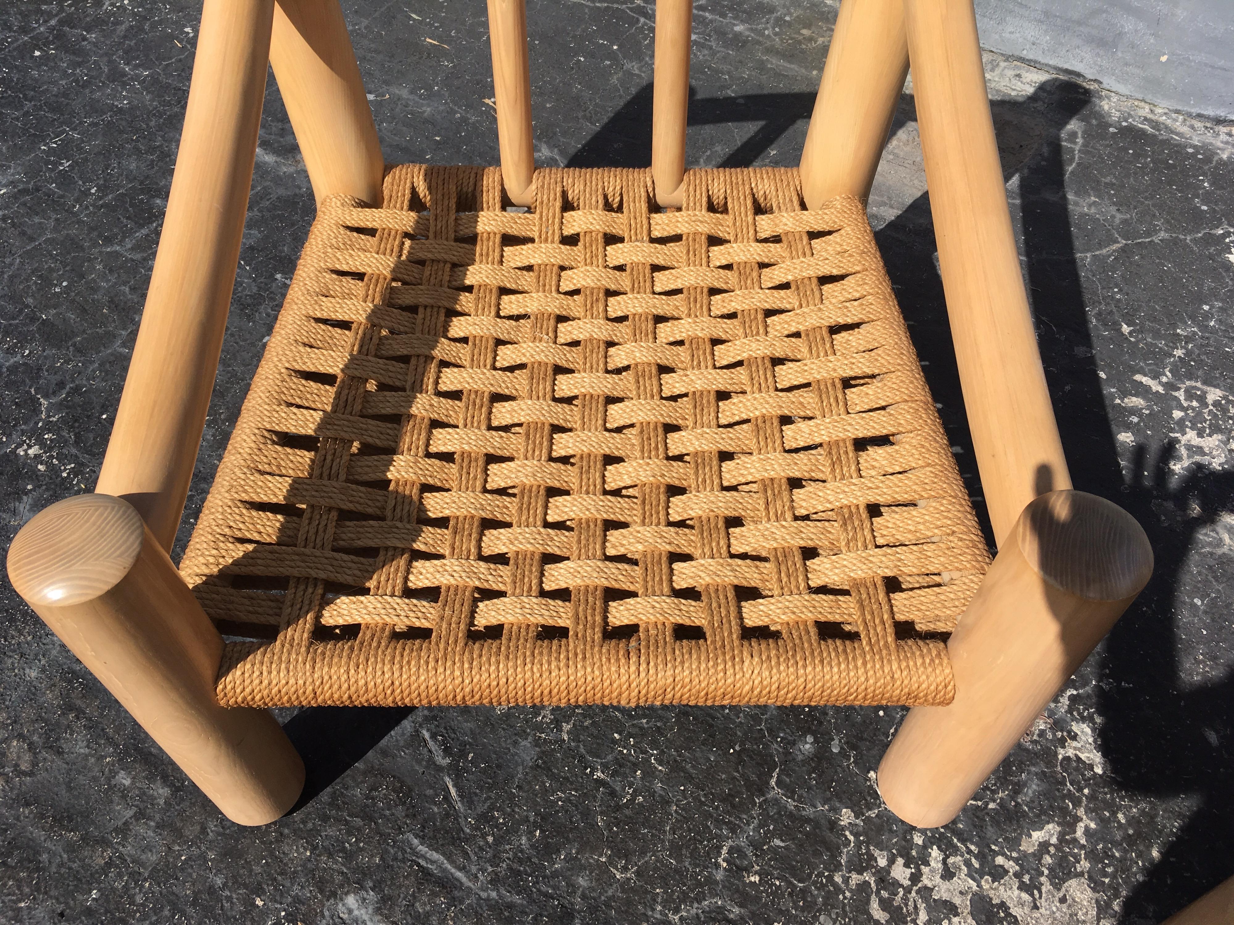 Pair of Lounge Chairs, Solid Wood with Rope, Down Filled Cushions 1