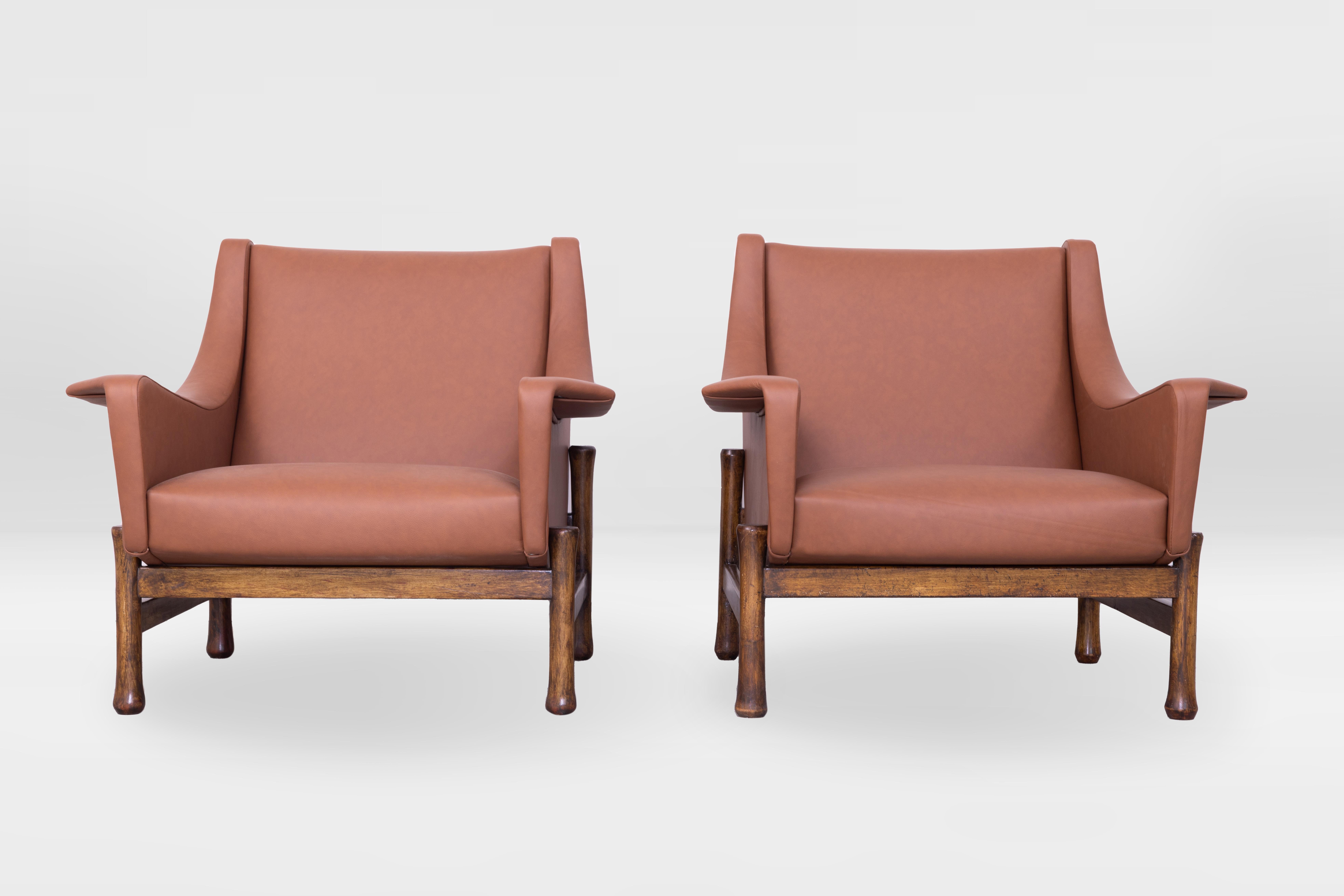 Leather Pair of Lounge Chairs Tobia Scarpa for Formanova, Italy, 1960s