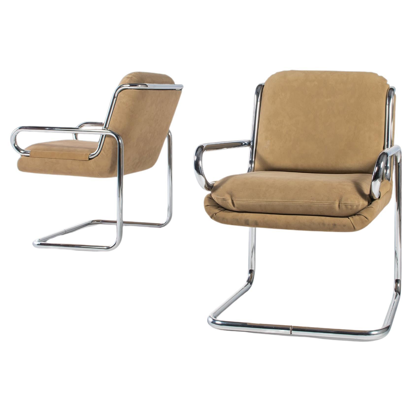Pair of Lounge Chairs Tubular Chrome Lounge Chairs After Jindrich Halabala