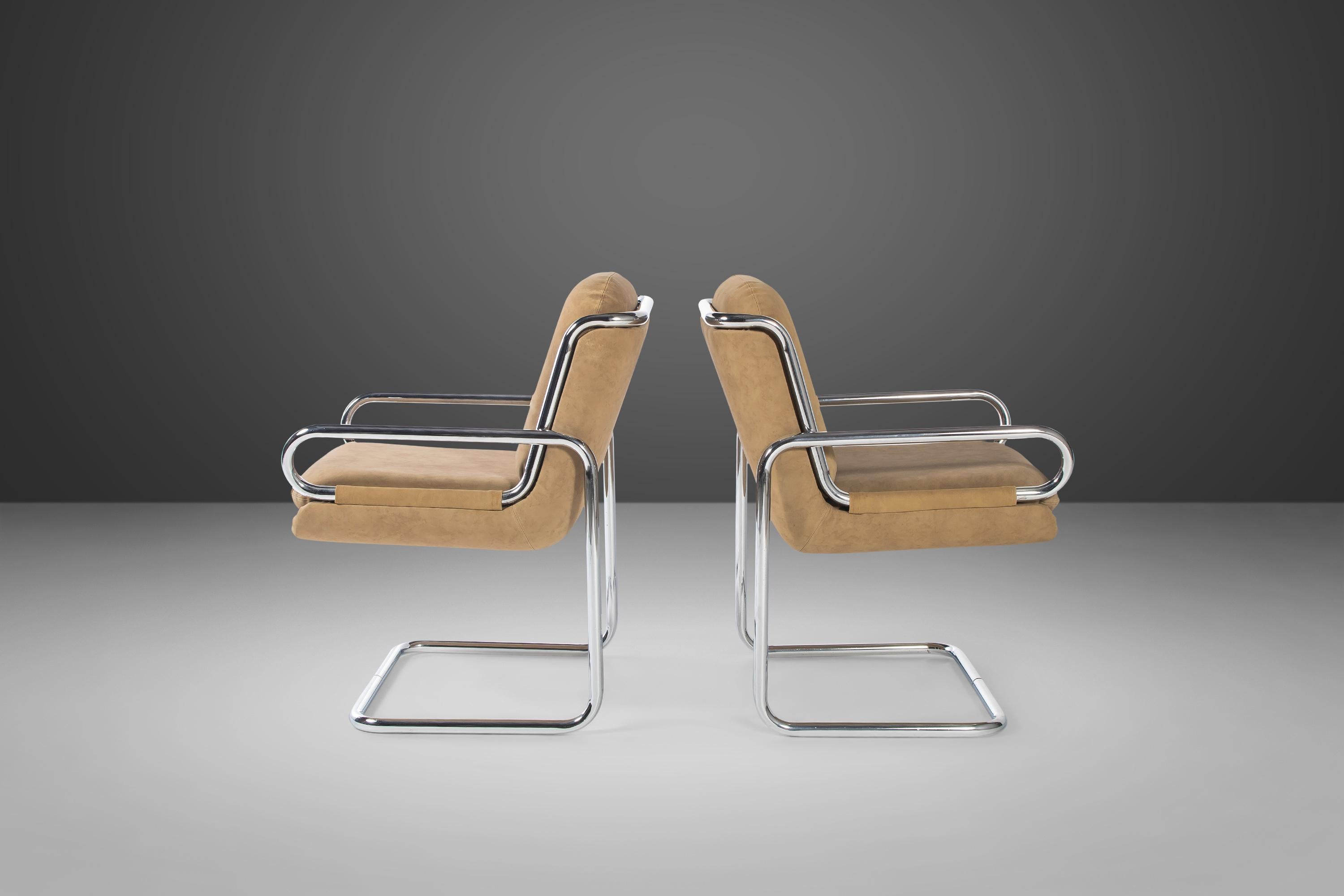 Pair of Lounge Chairs Tubular Chrome Lounge Chairs by Dunbar Dux, c. 1970s For Sale 5