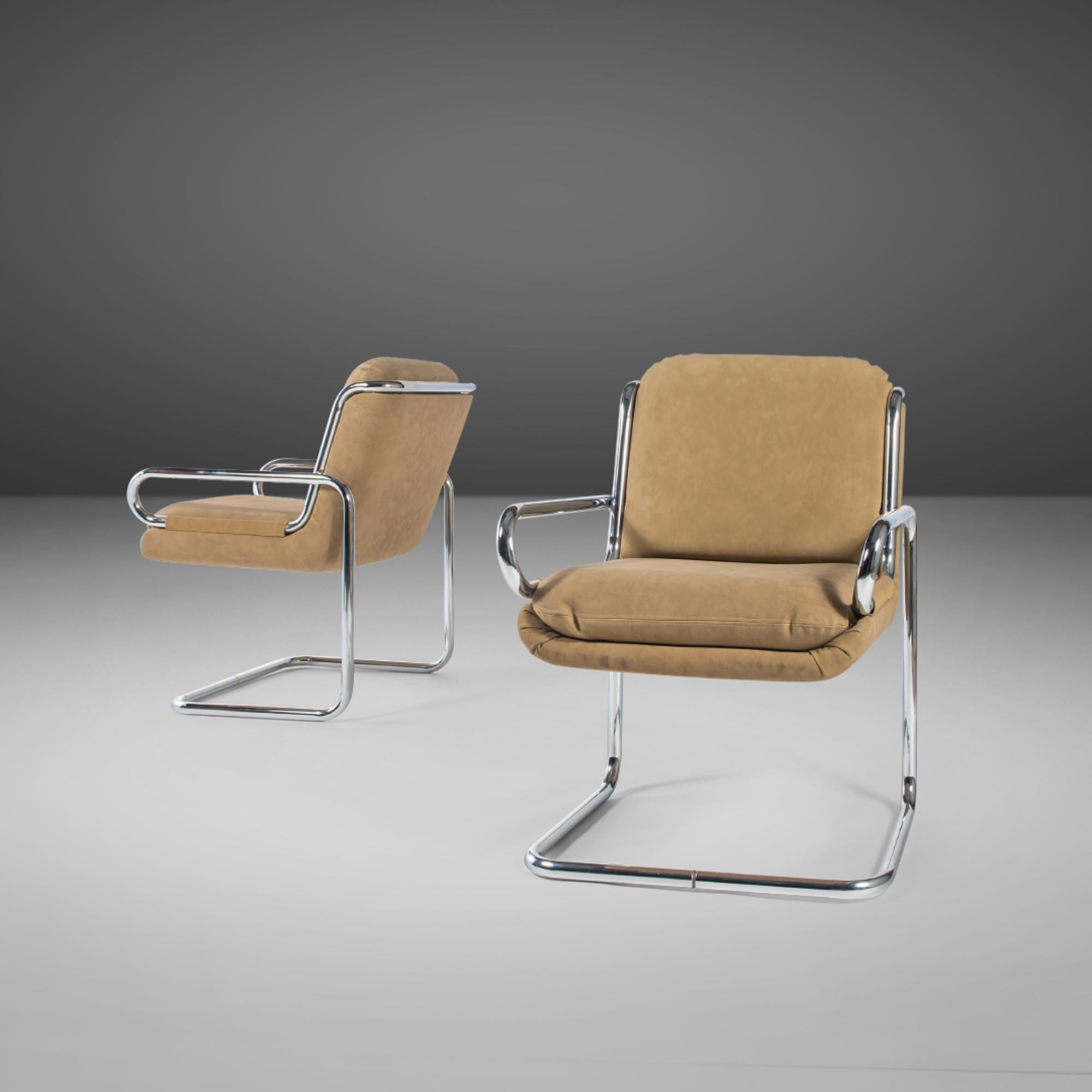 Pair of Lounge Chairs Tubular Chrome Lounge Chairs by Dunbar Dux, c. 1970s For Sale 4