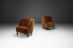 Pair of Lounge Chairs Upholstered in Burnt Orange Mohair, Norway 1940s