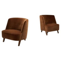 Pair of Lounge Chairs Upholstered in Burnt Orange Mohair, Norway 1940s