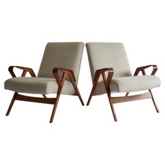 Pair of Lounge Chairs Upholstered in off White Vintage Linen, 1960s