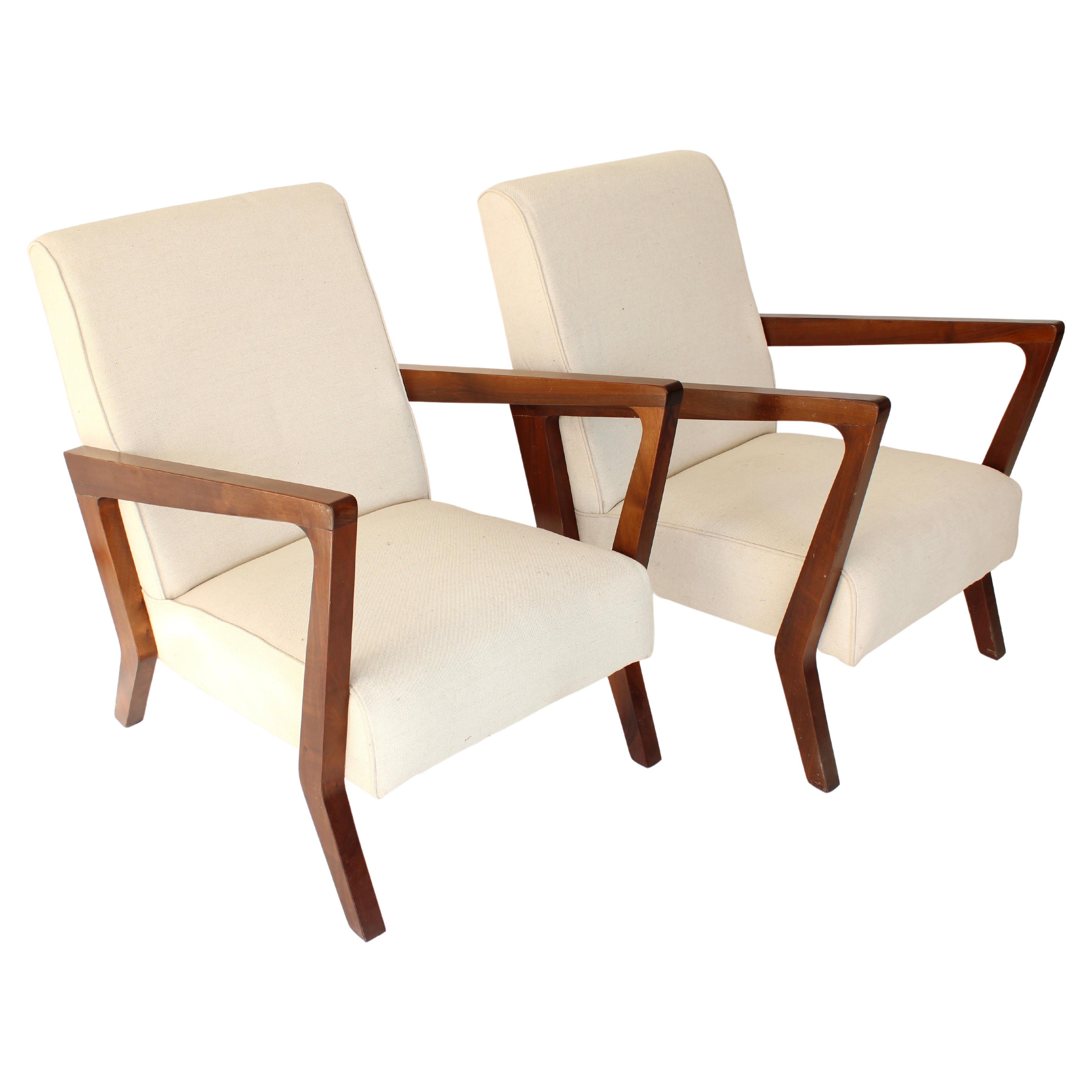 Pair of Lounge Chairs Walnut and Upholstery Attributed to Gio Ponti Italy c 1950