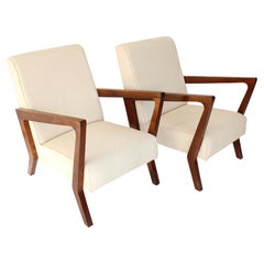 Pair of Lounge Chairs Walnut and Upholstery Attributed to Gio Ponti Italy c 1950