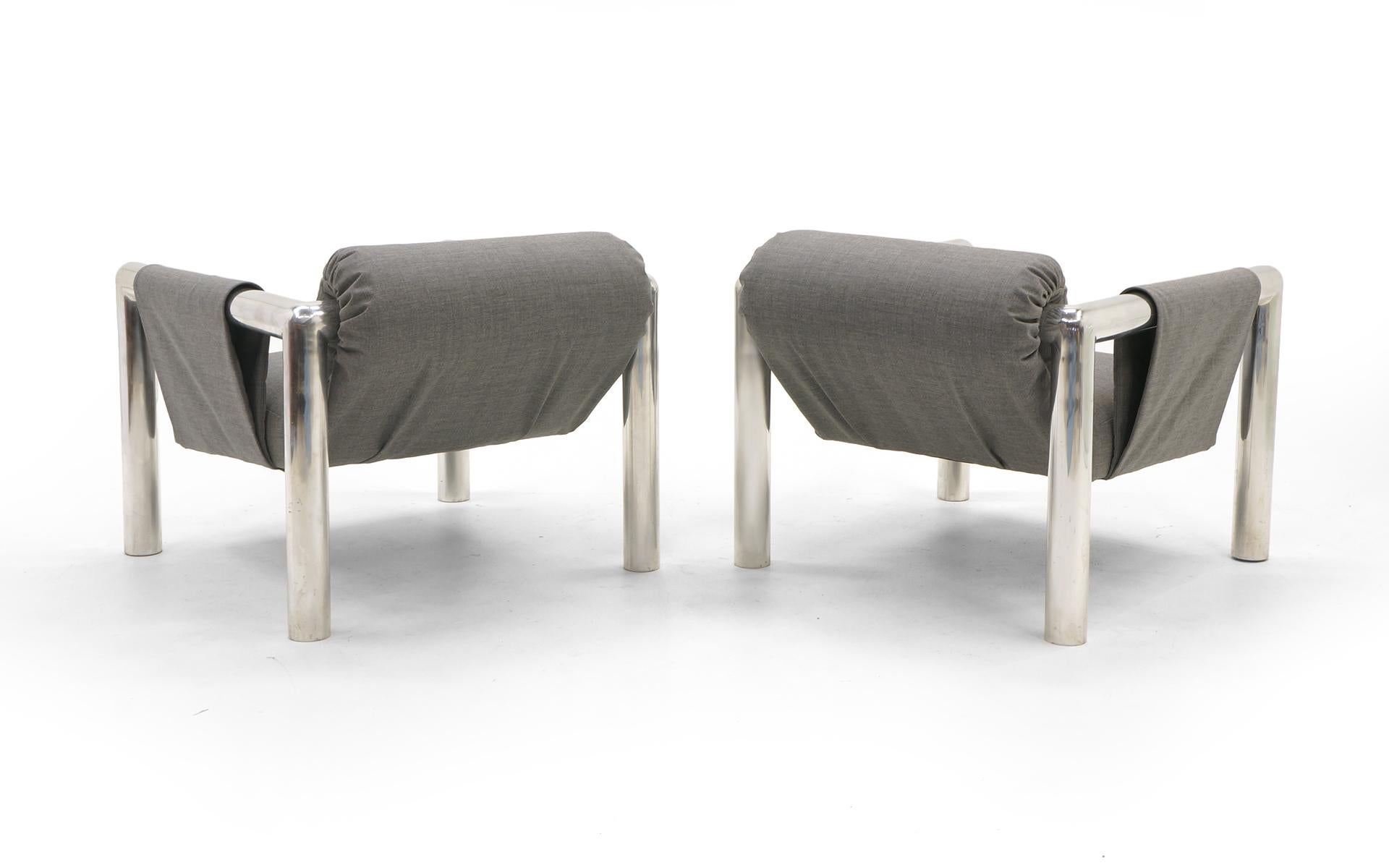 American Pair of Lounge Chairs with Arms by John Mascheroni, New Maharam Upholstery