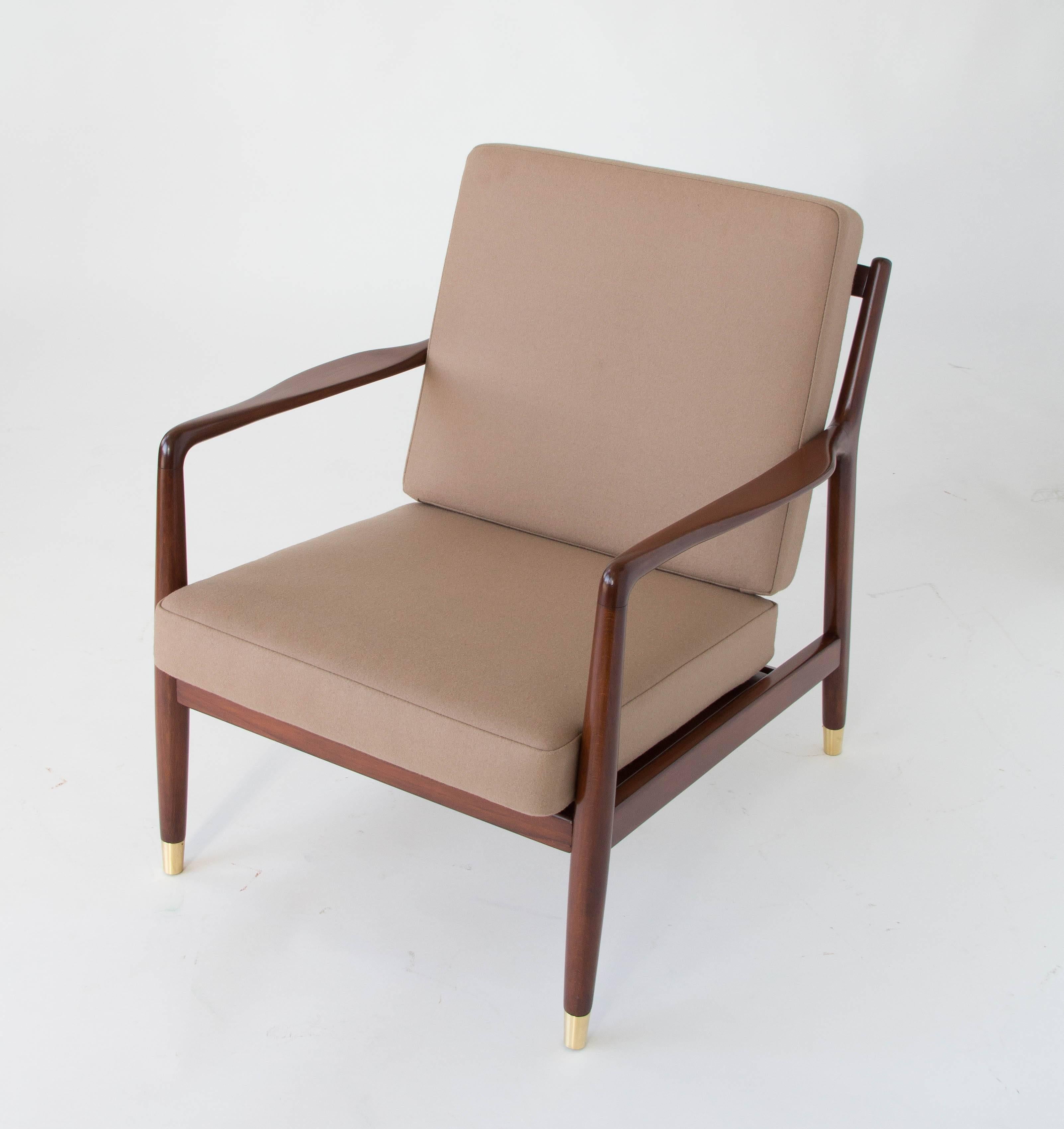 Pair of Lounge Chairs with Brass-Capped Legs by Folke Ohlsson for DUX (Schwedisch)