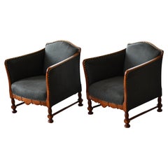 Pair of Lounge Chairs with Carved Beech Wood Frames and Legs, Denmark 1930-40's