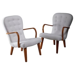Pair of Lounge Chairs with Curved Armrests, Denmark, 1940s