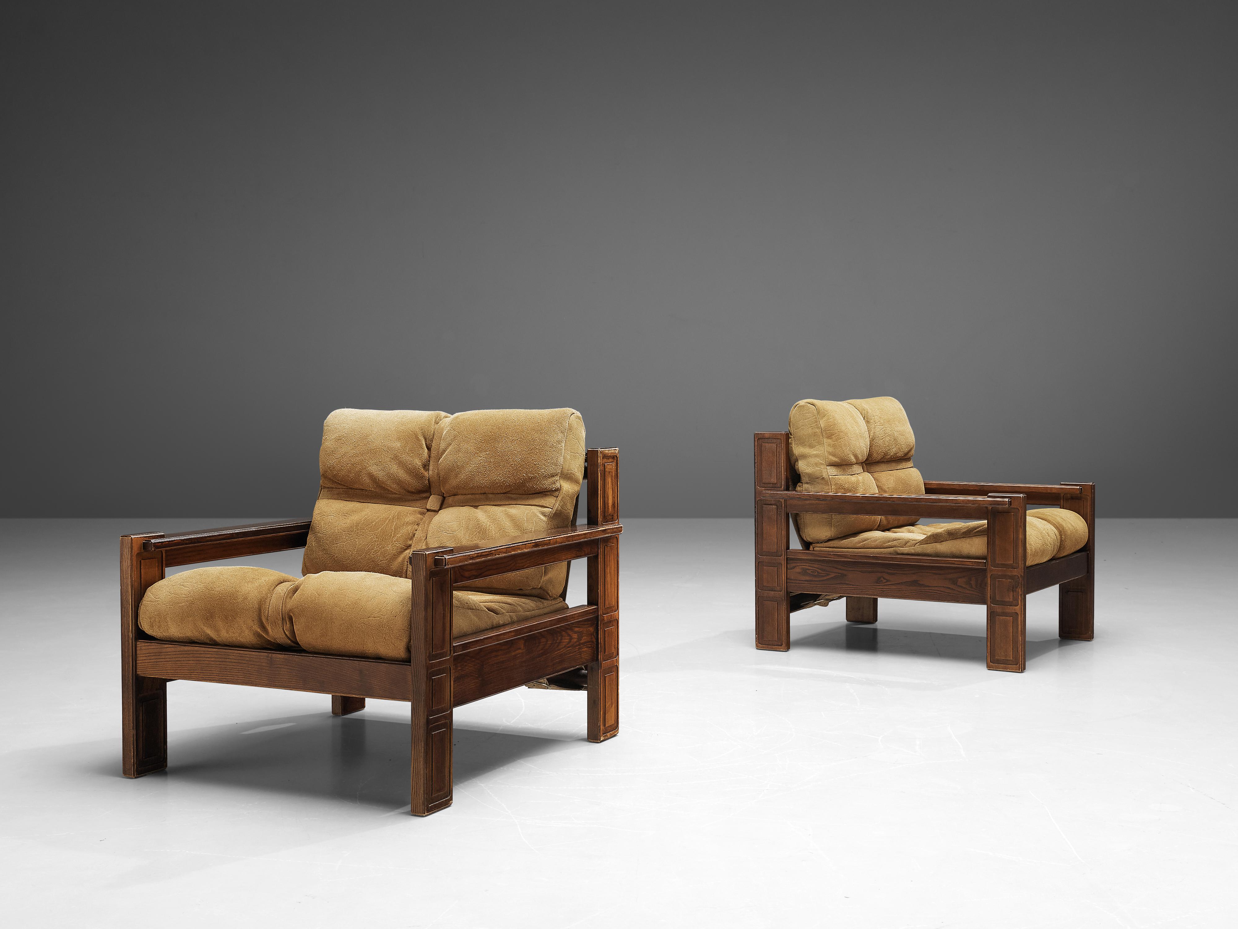 German Pair of Carl Straub Lounge Chairs in Ash and Suede