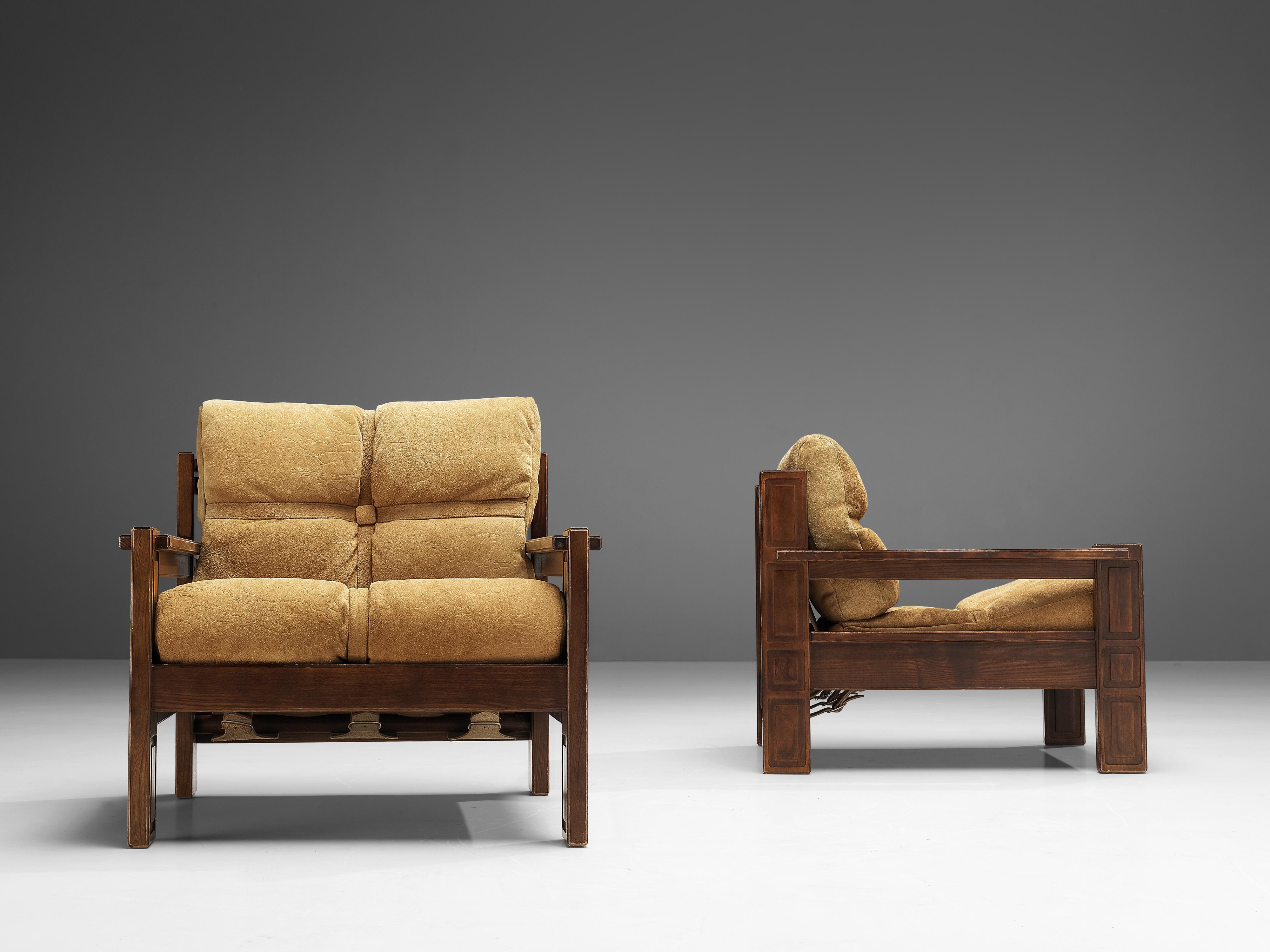 Late 20th Century Pair of Carl Straub Lounge Chairs in Ash and Suede