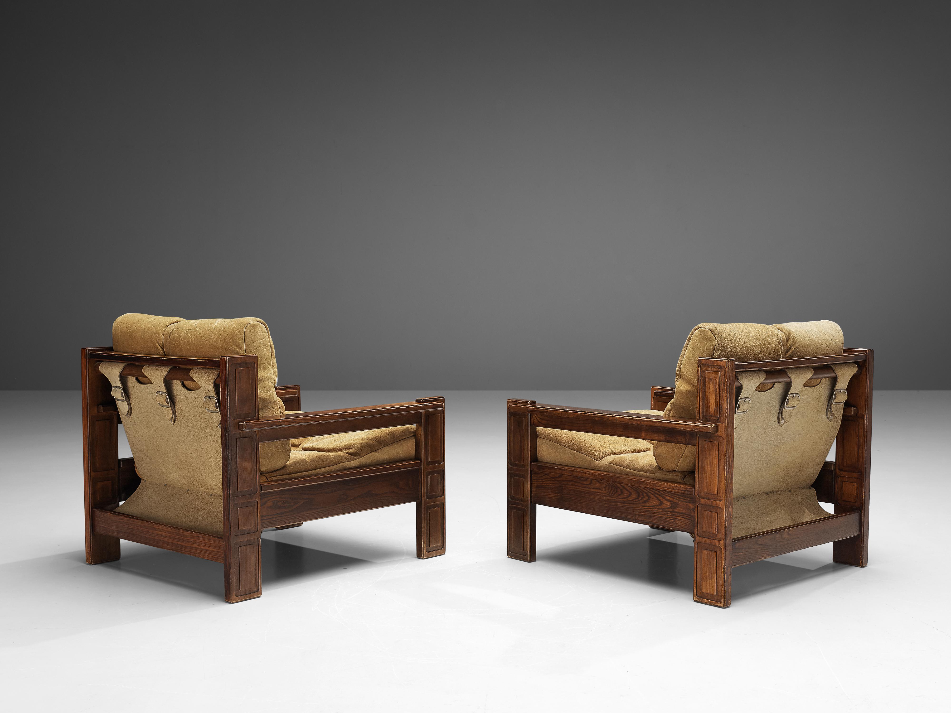 Pair of Carl Straub Lounge Chairs in Ash and Suede 2