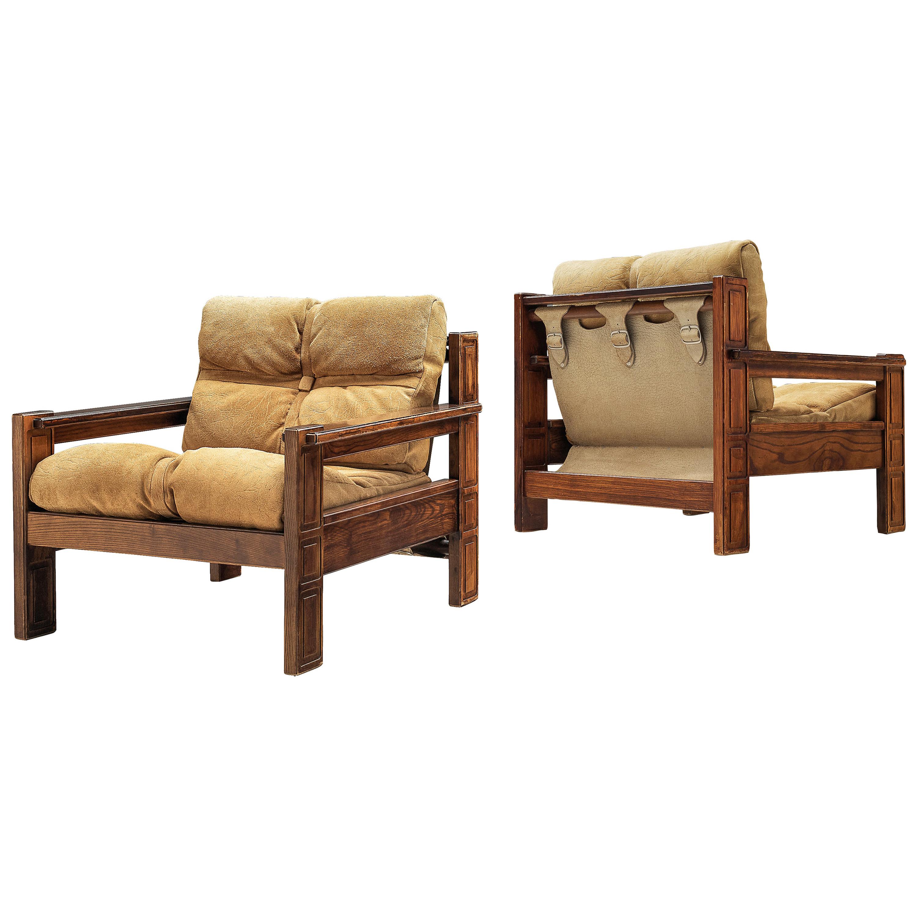 Pair of Carl Straub Lounge Chairs in Ash and Suede