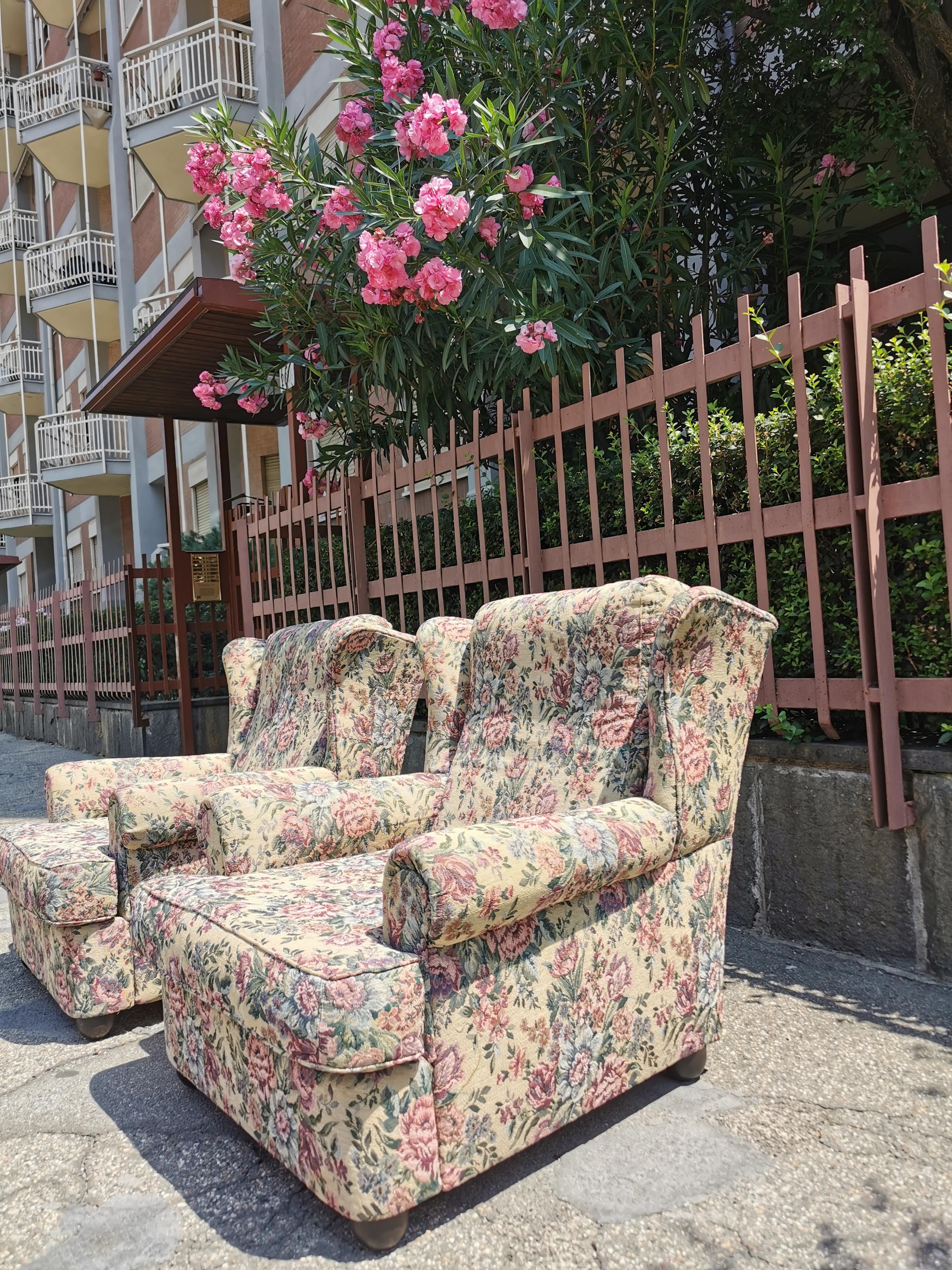 Pair of Lounge Chairs with Flower motifs circa 1950 Italy 5