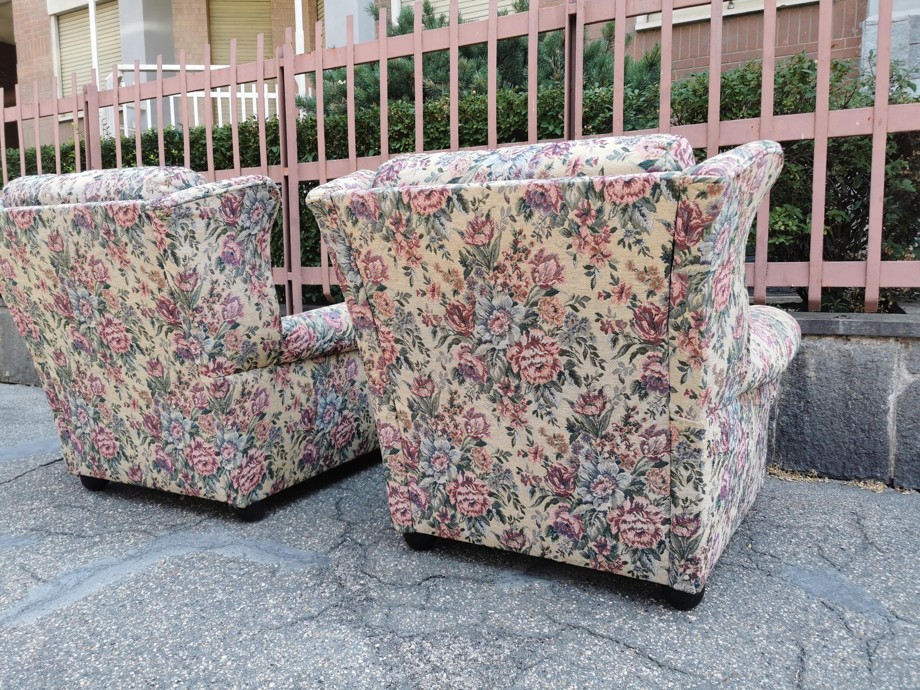 Italian Pair of Lounge Chairs with Flower motifs circa 1950 Italy