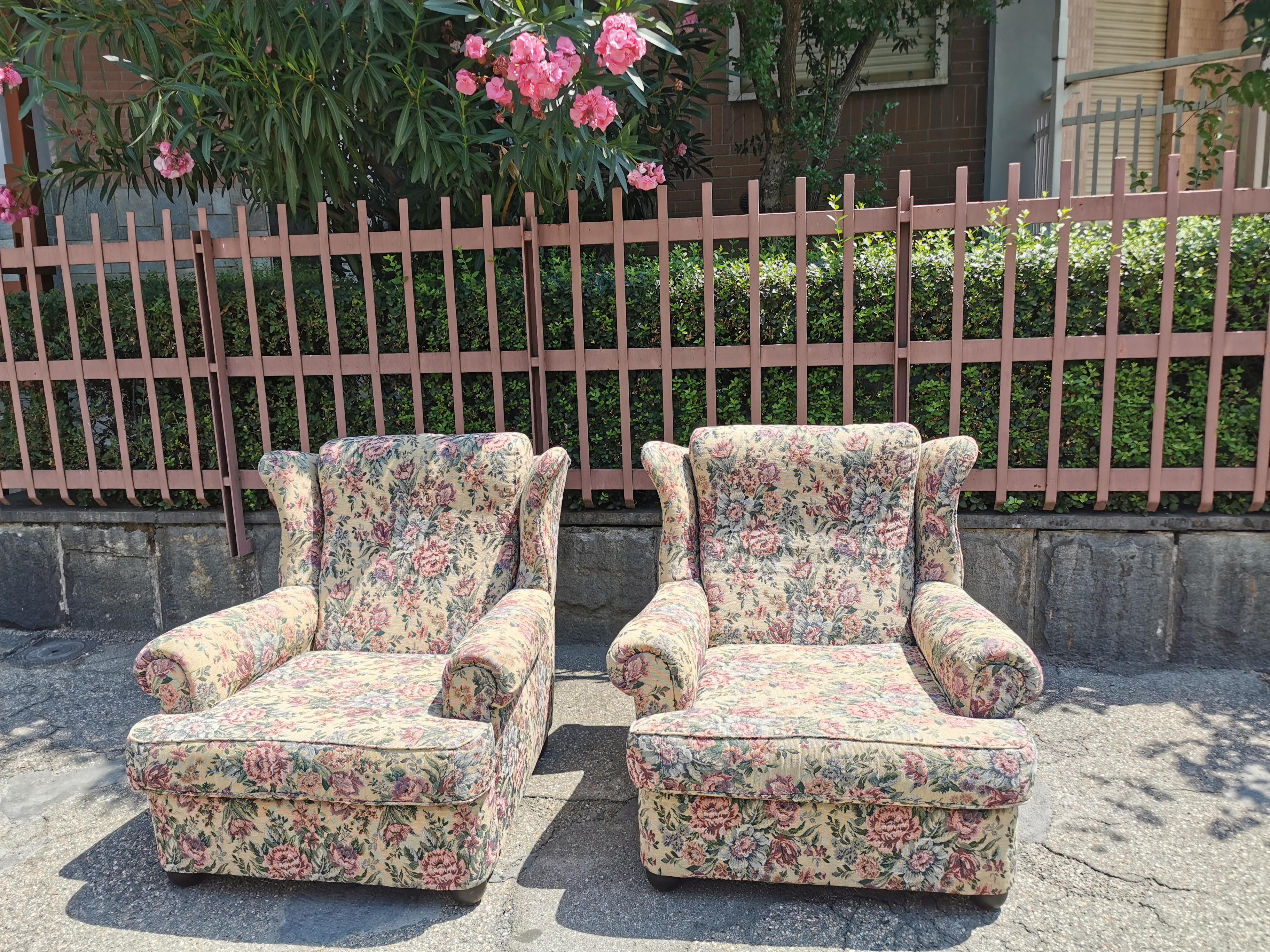 Pair of Lounge Chairs with Flower motifs circa 1950 Italy 2