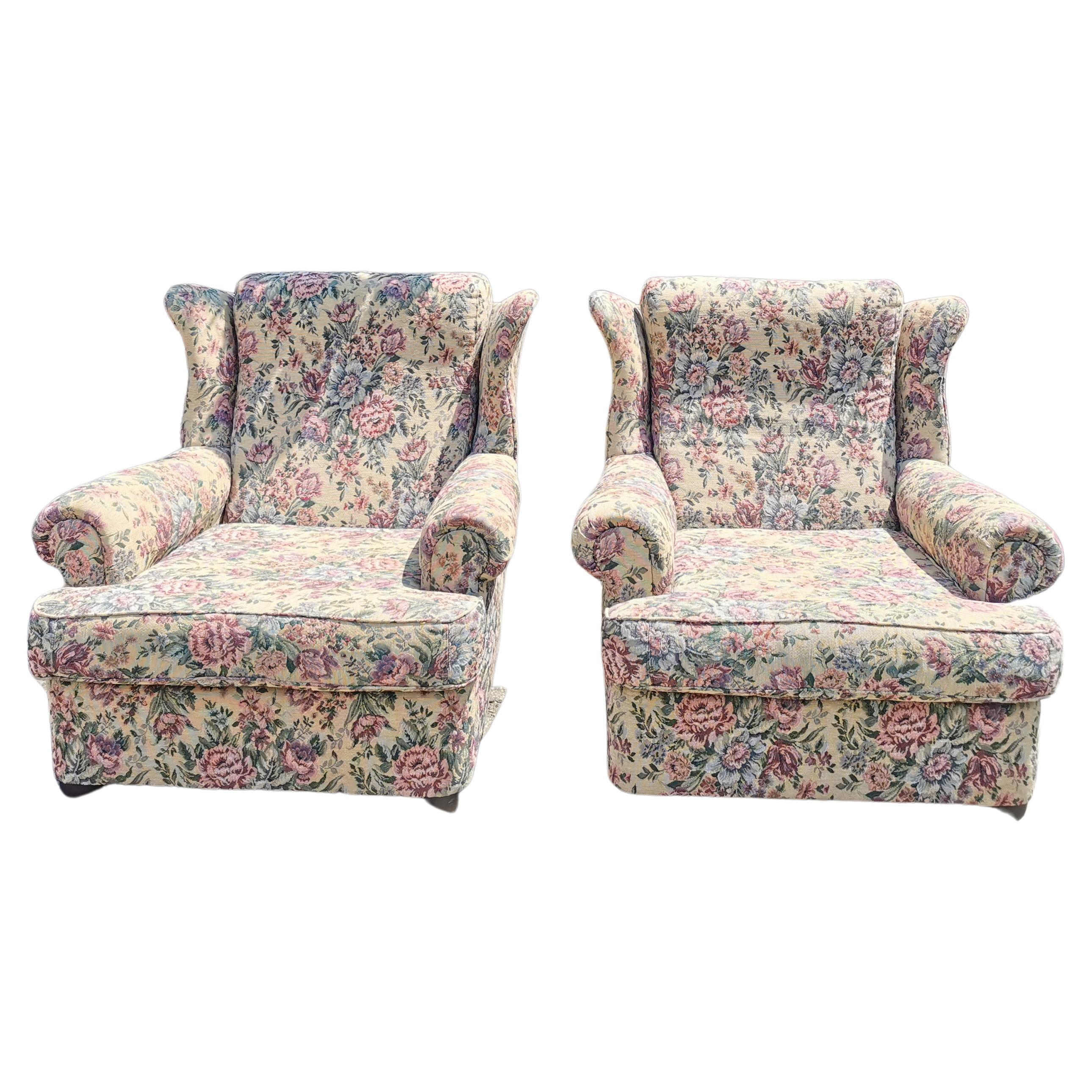 Pair of Lounge Chairs with Flower motifs circa 1950 Italy