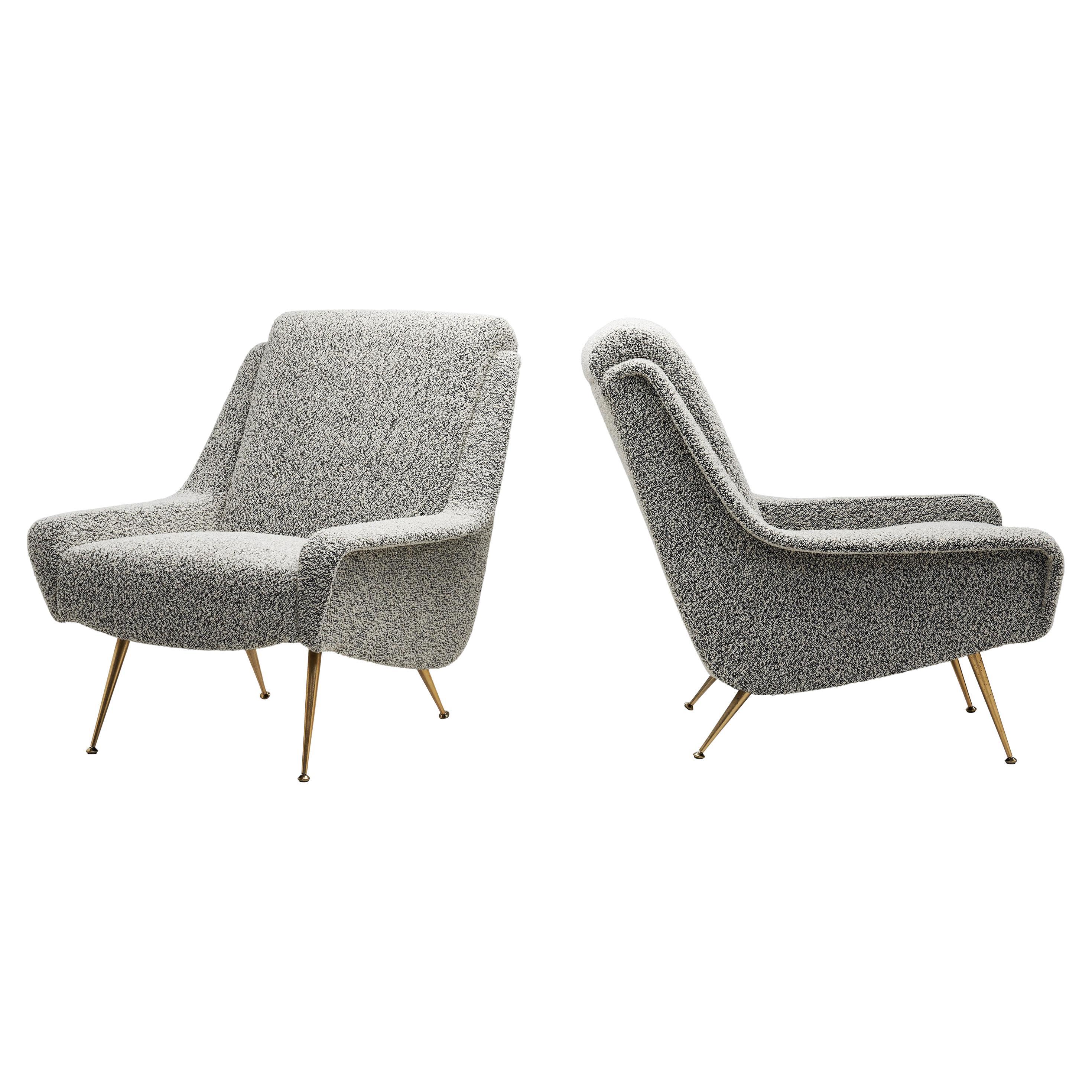 Pair of Lounge Chairs with Gilded Brass Legs for Erton, France circa 1950s