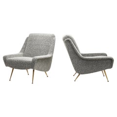 Pair of Lounge Chairs with Gilded Brass Legs for Erton, France circa 1950s