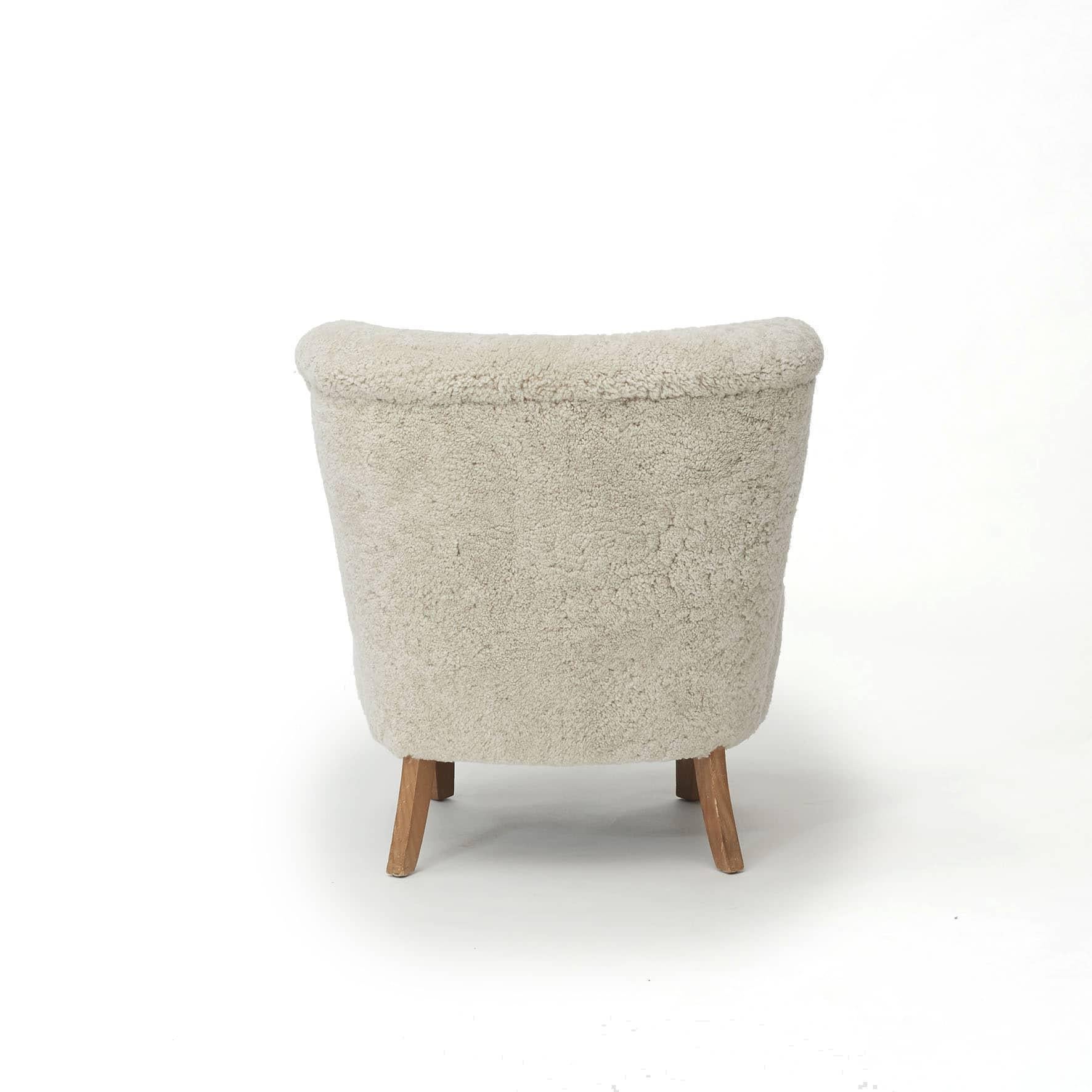 Danois Paire de fauteuils de salon/fauteuils en cuir d'agneau, design danois, 1940-1950 en vente