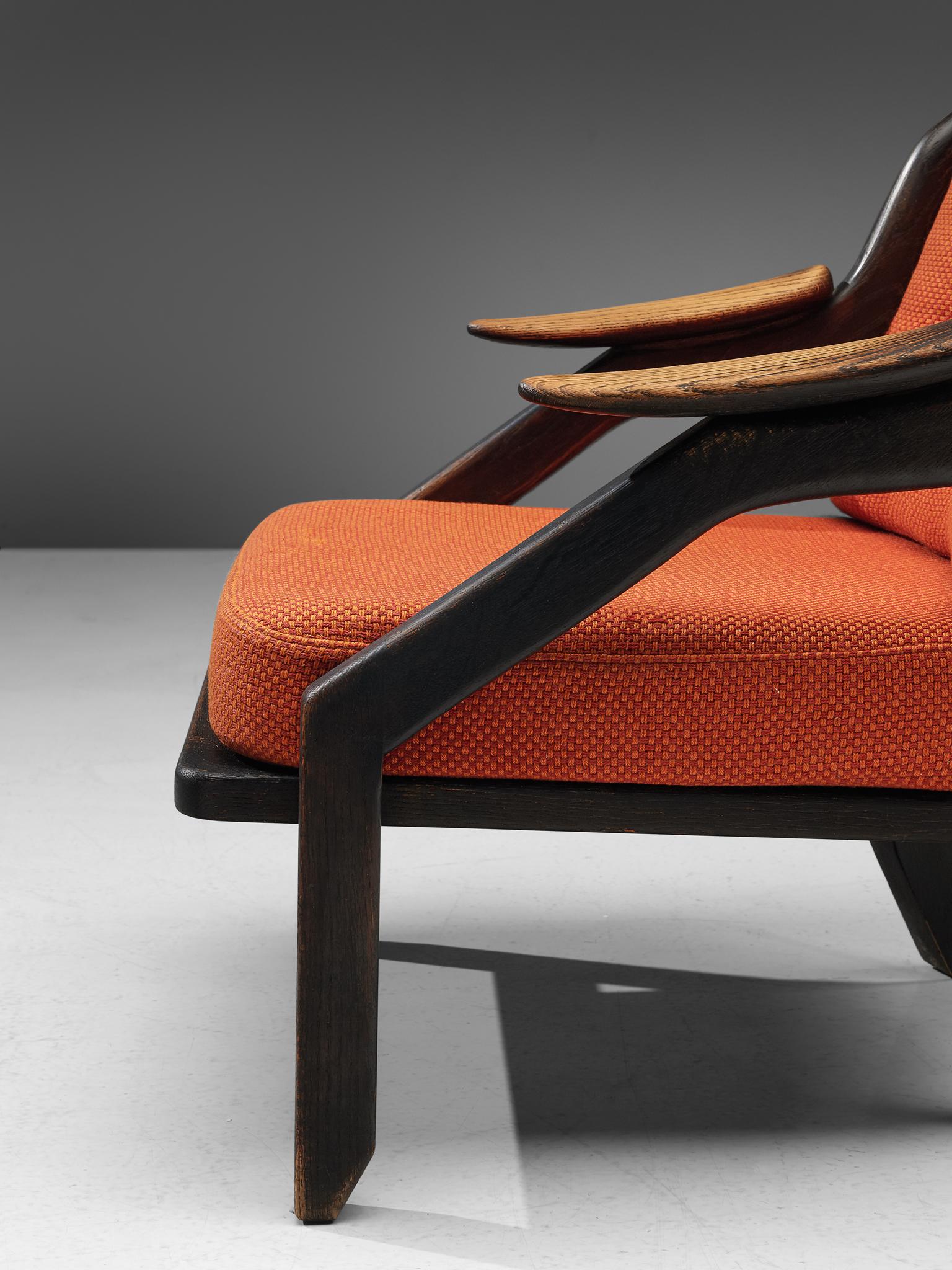 Pair of Lounge Chairs with Orange Upholstery by Guillerme & Chambron 3