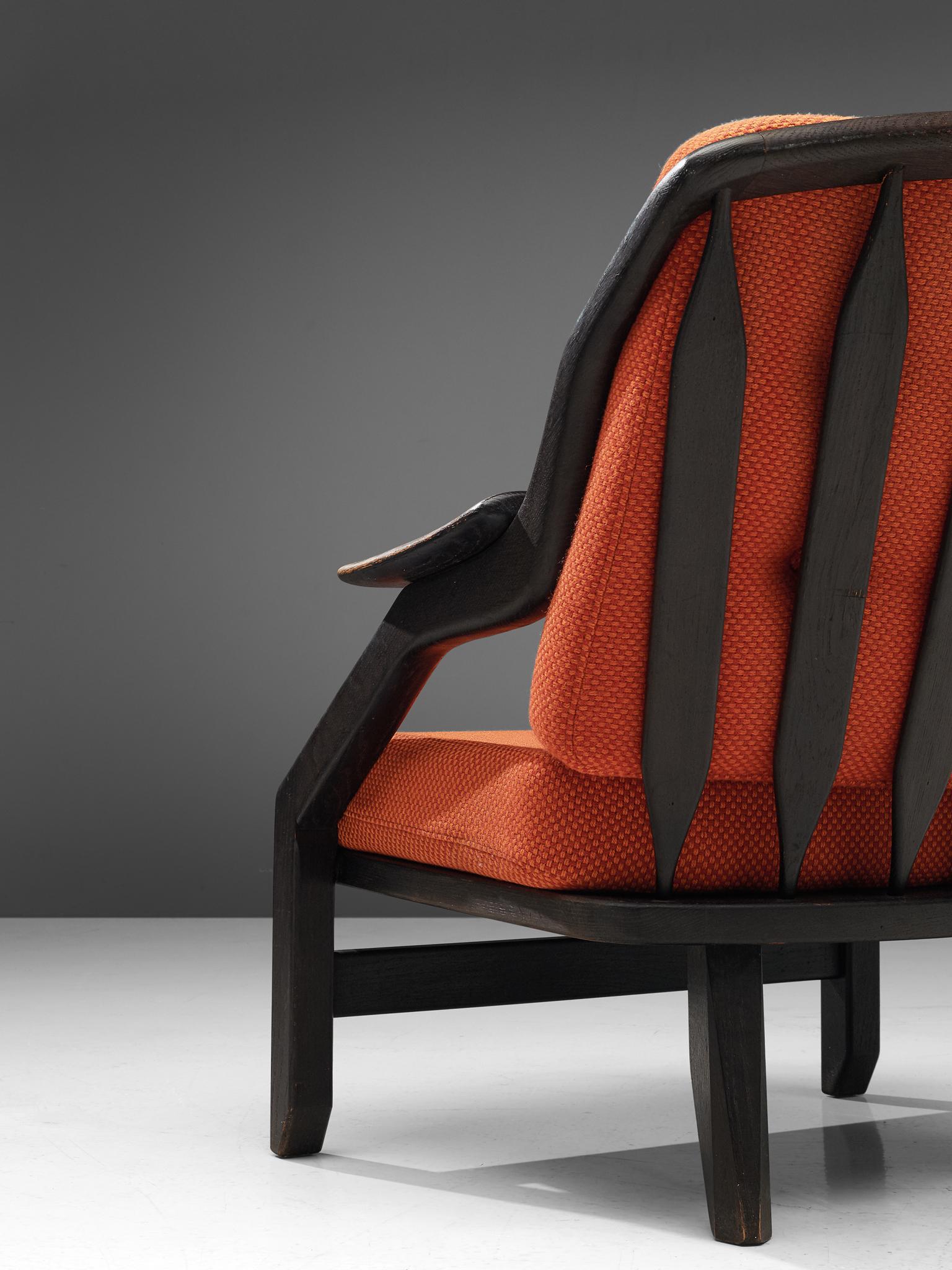 Mid-20th Century Pair of Lounge Chairs with Orange Upholstery by Guillerme & Chambron