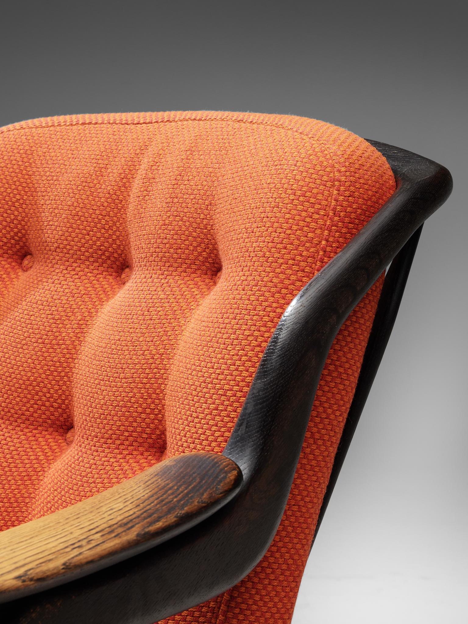 Mid-20th Century Pair of Lounge Chairs with Orange Upholstery by Guillerme & Chambron