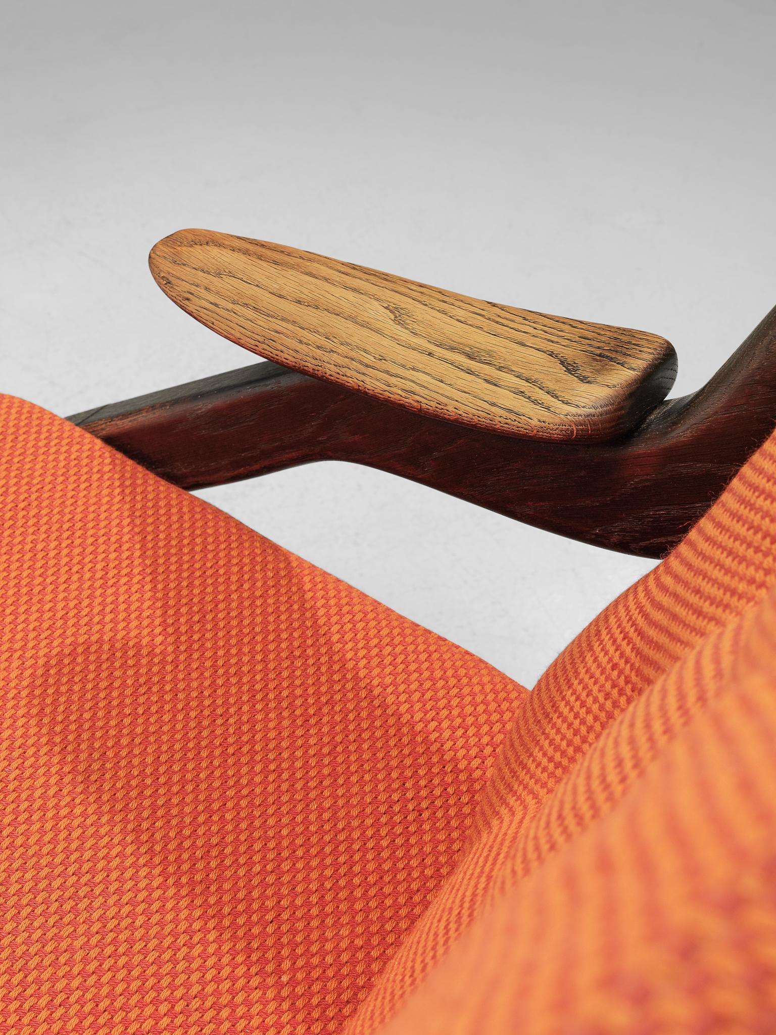 Pair of Lounge Chairs with Orange Upholstery by Guillerme & Chambron 1