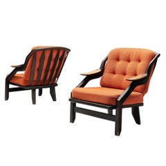 Pair of Lounge Chairs with Orange Upholstery by Guillerme & Chambron