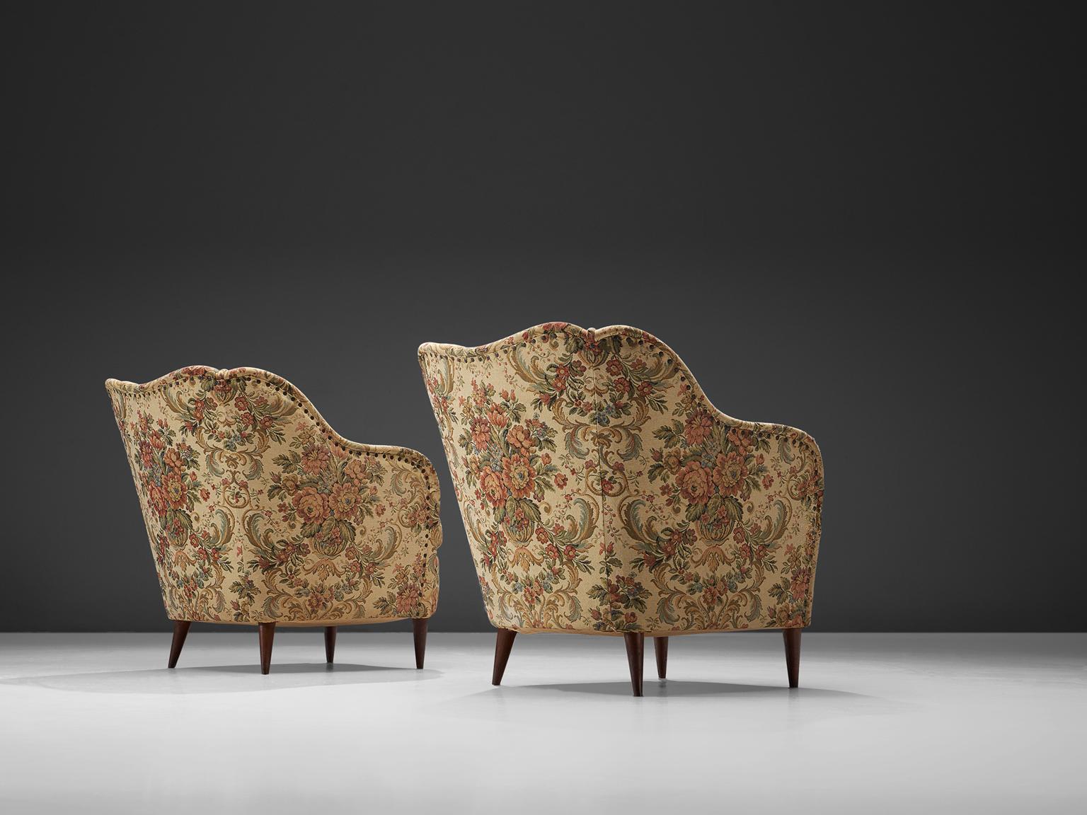 Mid-Century Modern Pair of Lounge Chairs with Original Floral Upholstery