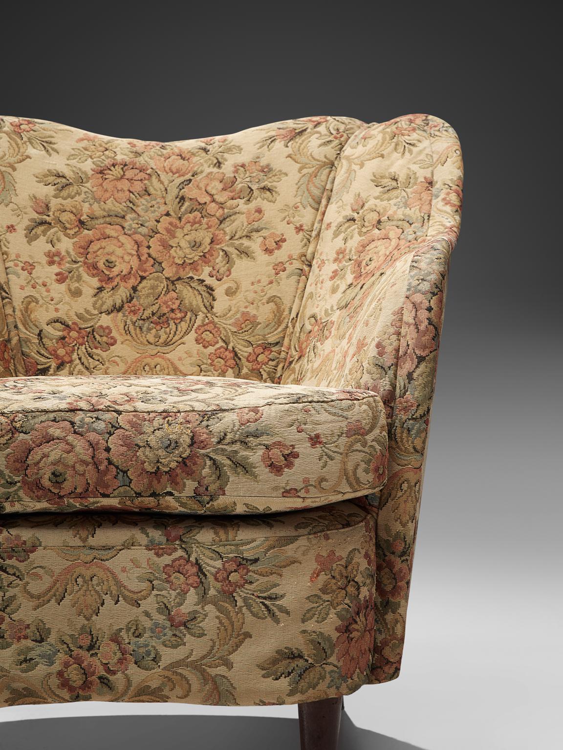 Fabric Pair of Lounge Chairs with Original Floral Upholstery