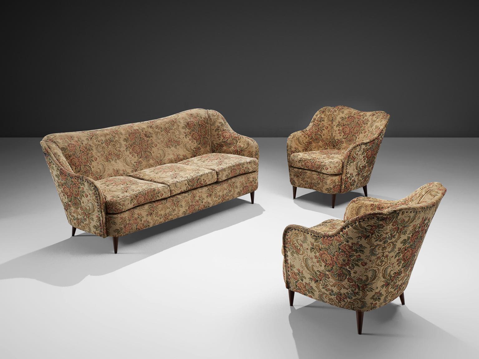 Pair of Lounge Chairs with Original Floral Upholstery 1