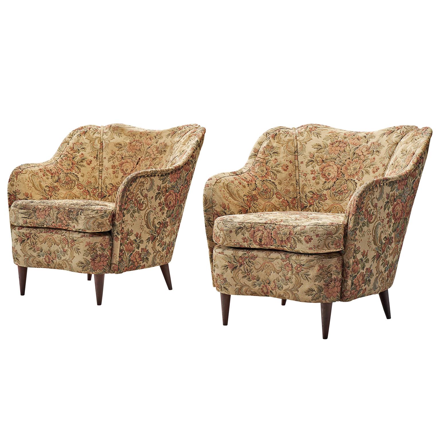Pair of Lounge Chairs with Original Floral Upholstery