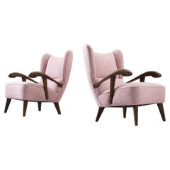 Retro Pair of Lounge Chairs with Sculptural Frame and Pink Upholstery 