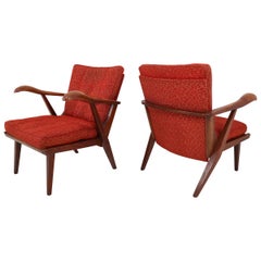 Pair of Lounge Chairs with Sculptural Oak Wooden Frame Czech Republic, 1950s