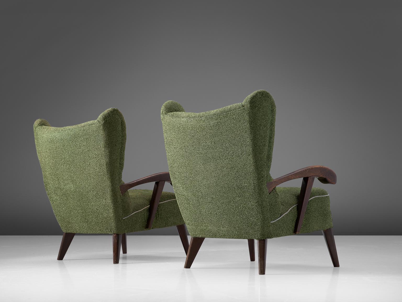 Czech Pair of Lounge Chairs with Sculptural Wooden Frame