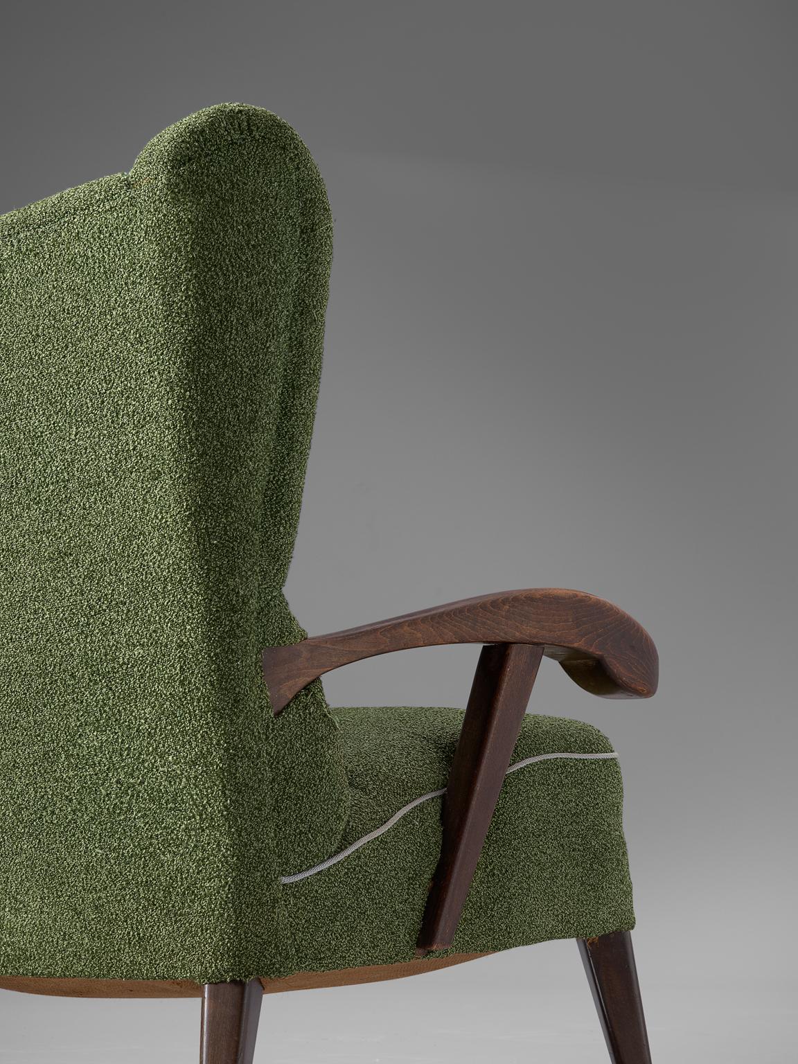 Fabric Pair of Lounge Chairs with Sculptural Wooden Frame