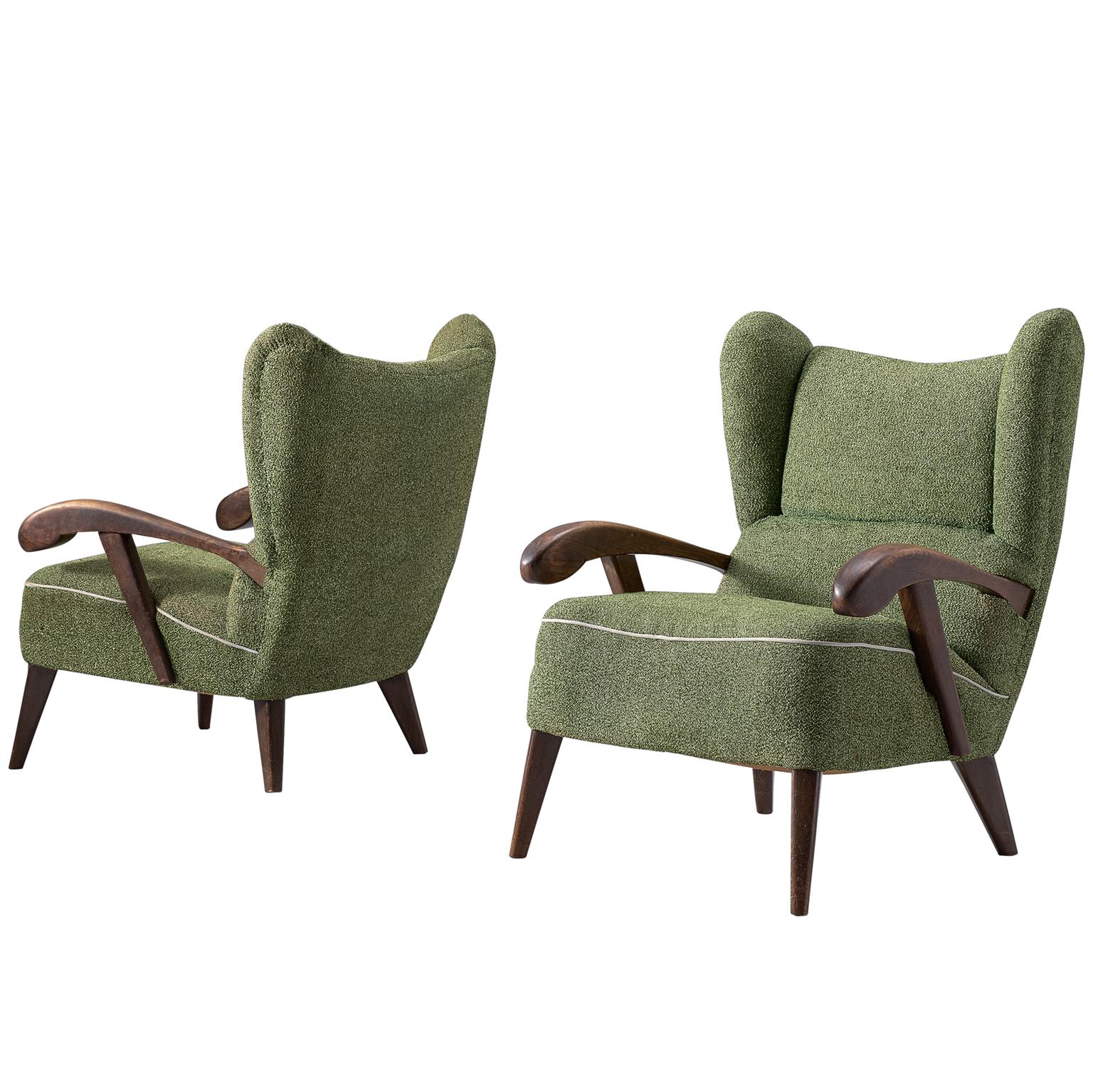 Pair of Lounge Chairs with Sculptural Wooden Frame